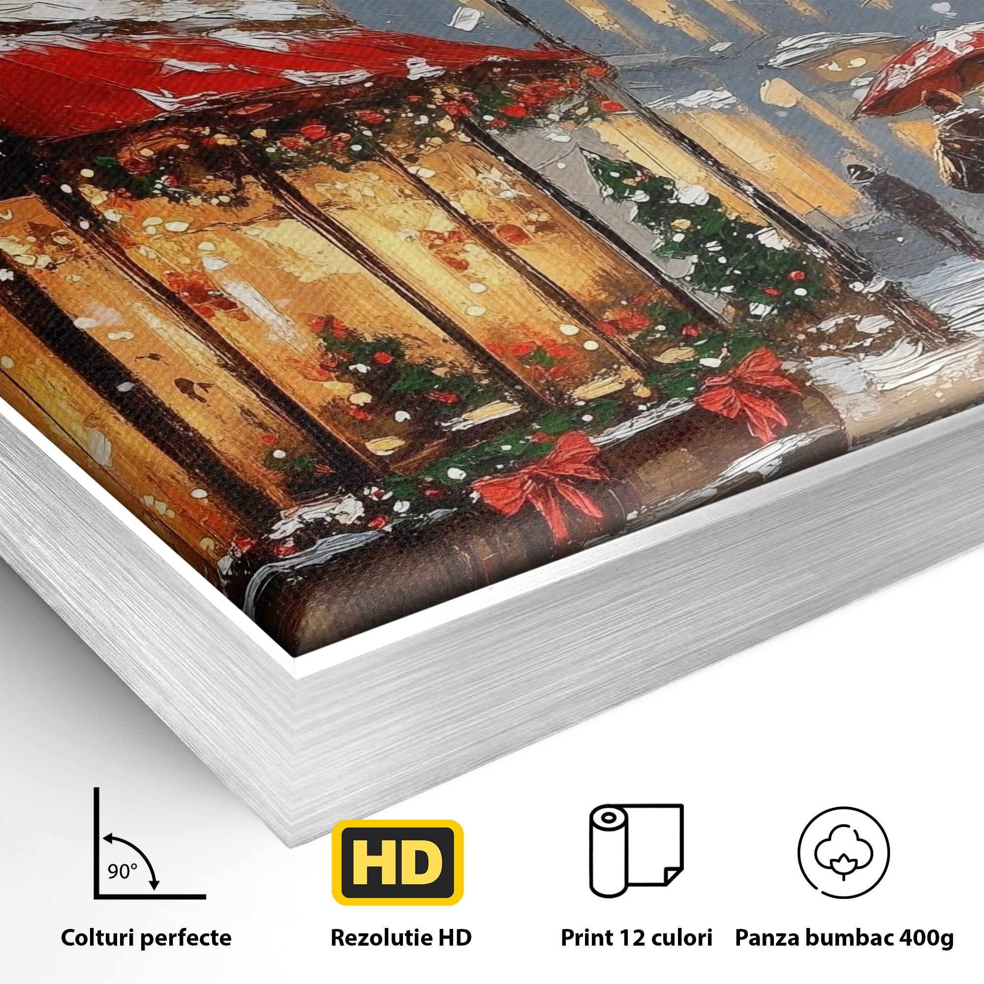 Tablou Canvas Premium LuxCanva® PI1233, Iarna In Oras, Anotimp, Strazi, Cuplu, Living, Romantic, Strada, Culori Vibrante
