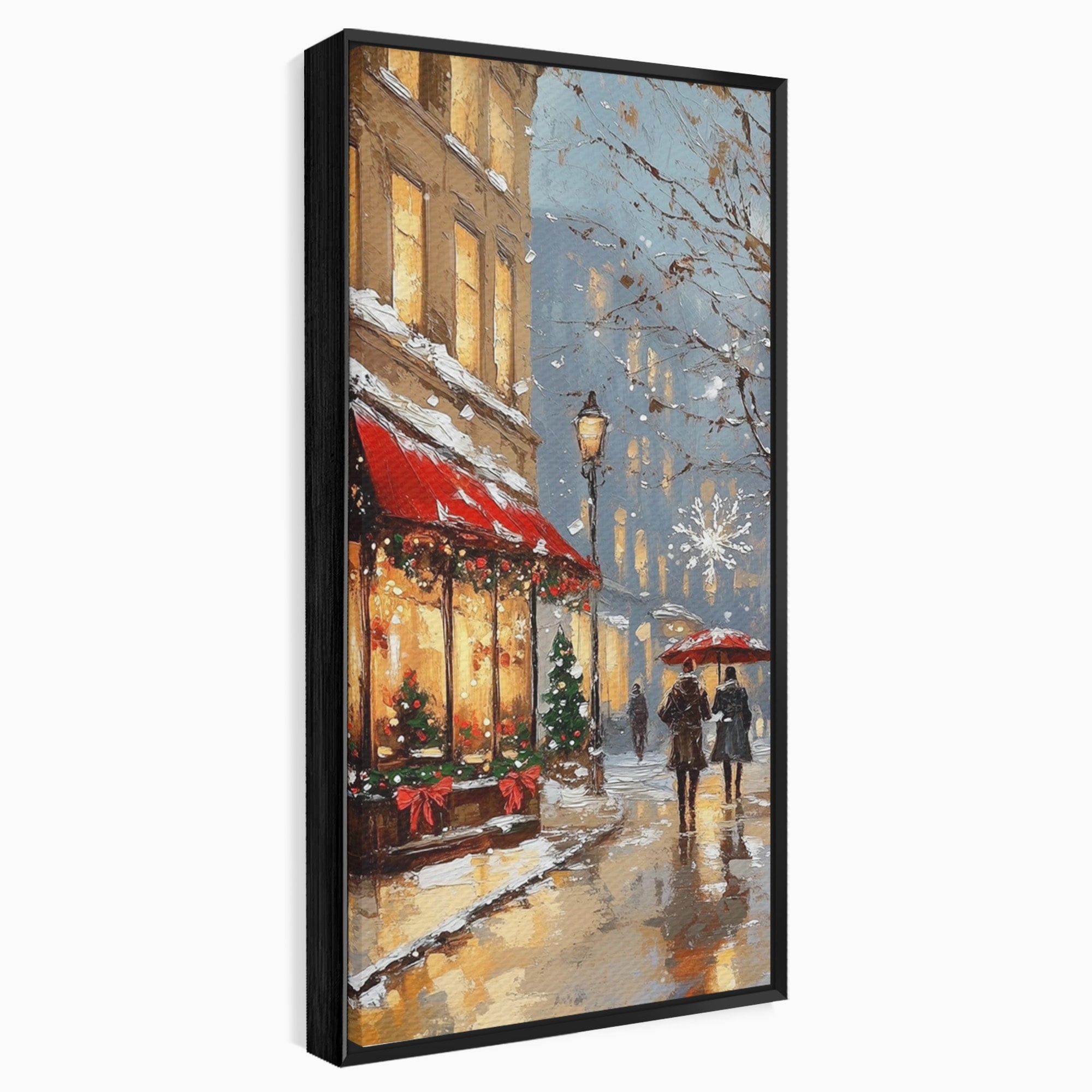 Tablou Canvas Premium LuxCanva® PI1233, Iarna In Oras, Anotimp, Strazi, Cuplu, Living, Romantic, Strada, Culori Vibrante