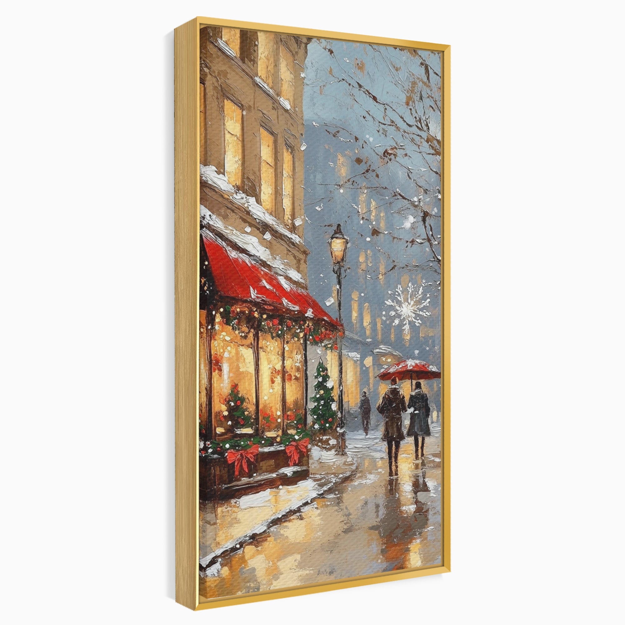 Tablou Canvas Premium LuxCanva® PI1233, Iarna In Oras, Anotimp, Strazi, Cuplu, Living, Romantic, Strada, Culori Vibrante