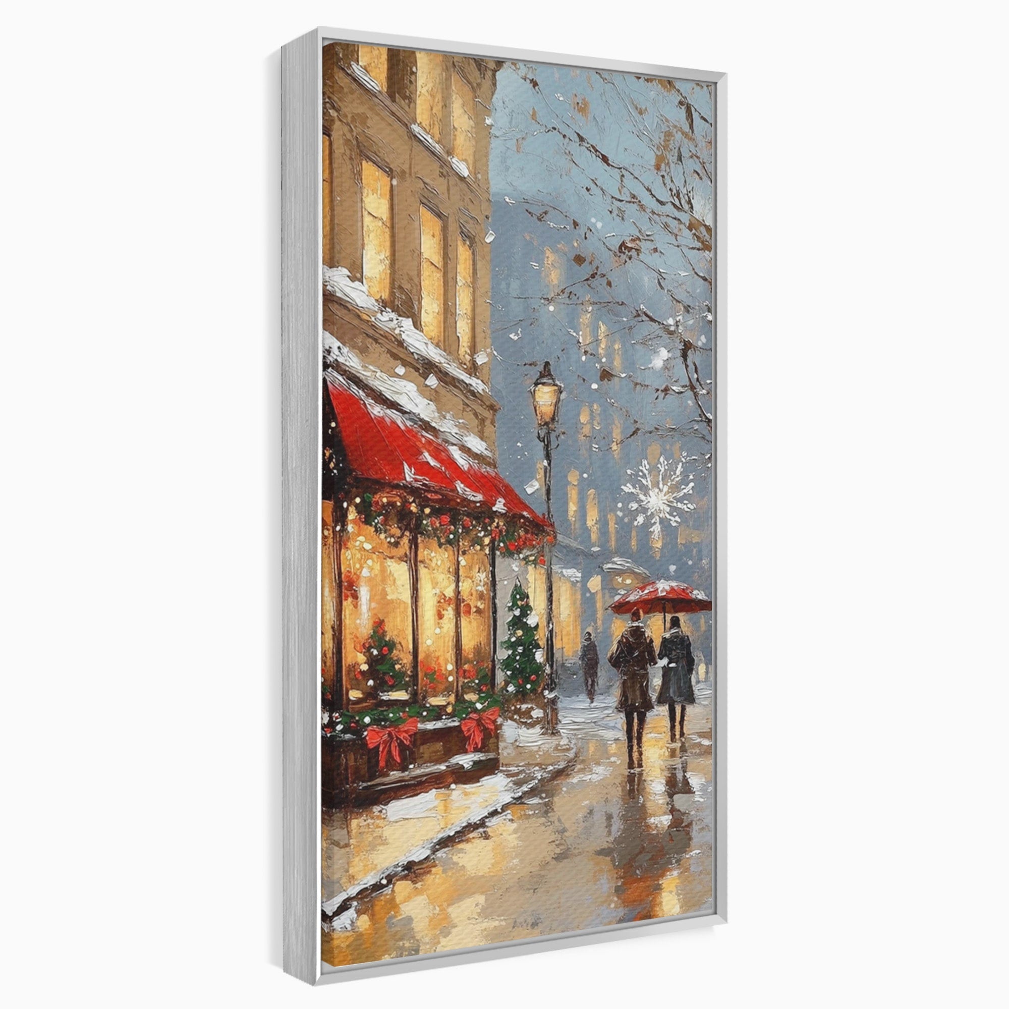 Tablou Canvas Premium LuxCanva® PI1233, Iarna In Oras, Anotimp, Strazi, Cuplu, Living, Romantic, Strada, Culori Vibrante