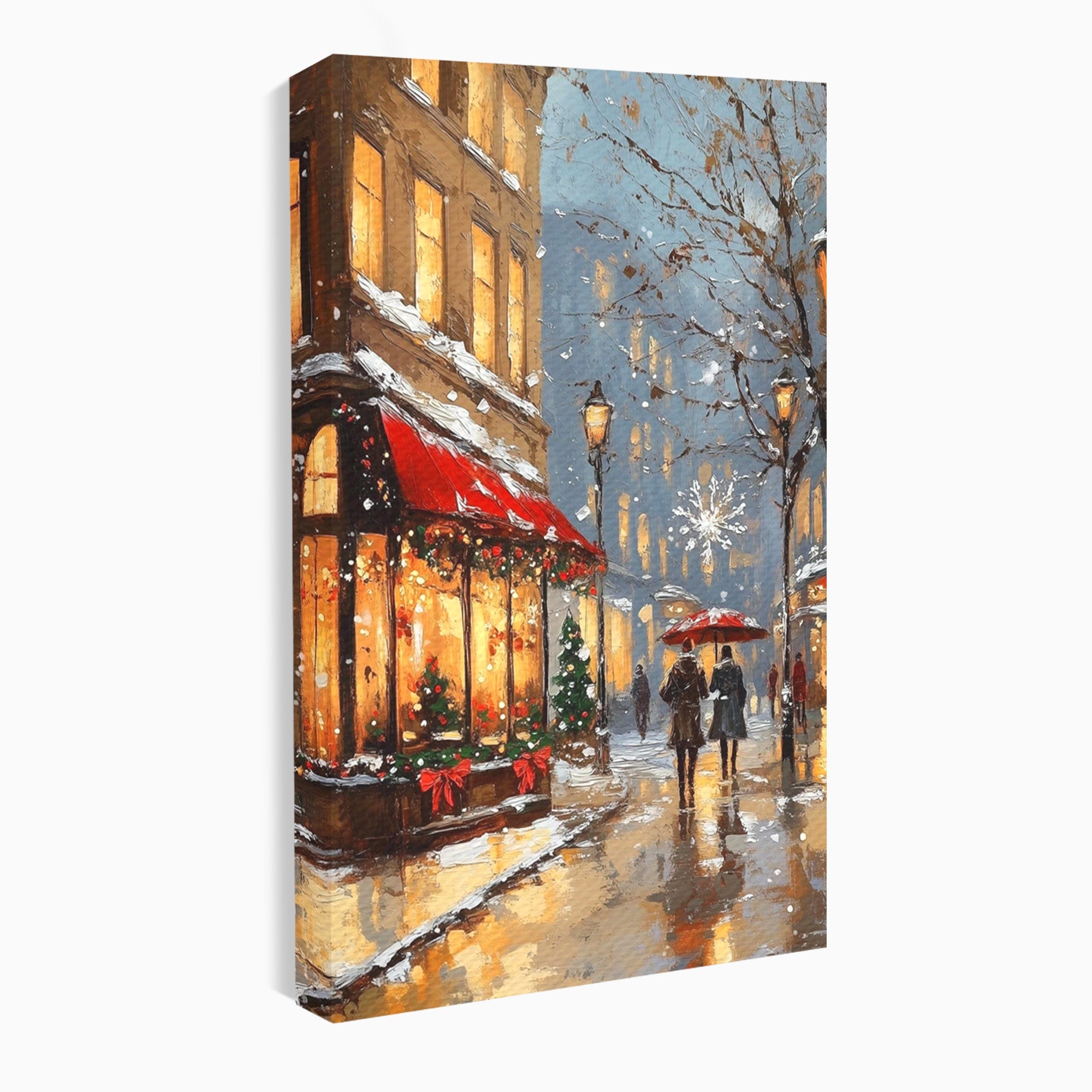 Tablou Canvas Premium LuxCanva® PI1233, Iarna In Oras, Anotimp, Strazi, Cuplu, Living, Romantic, Strada, Culori Vibrante