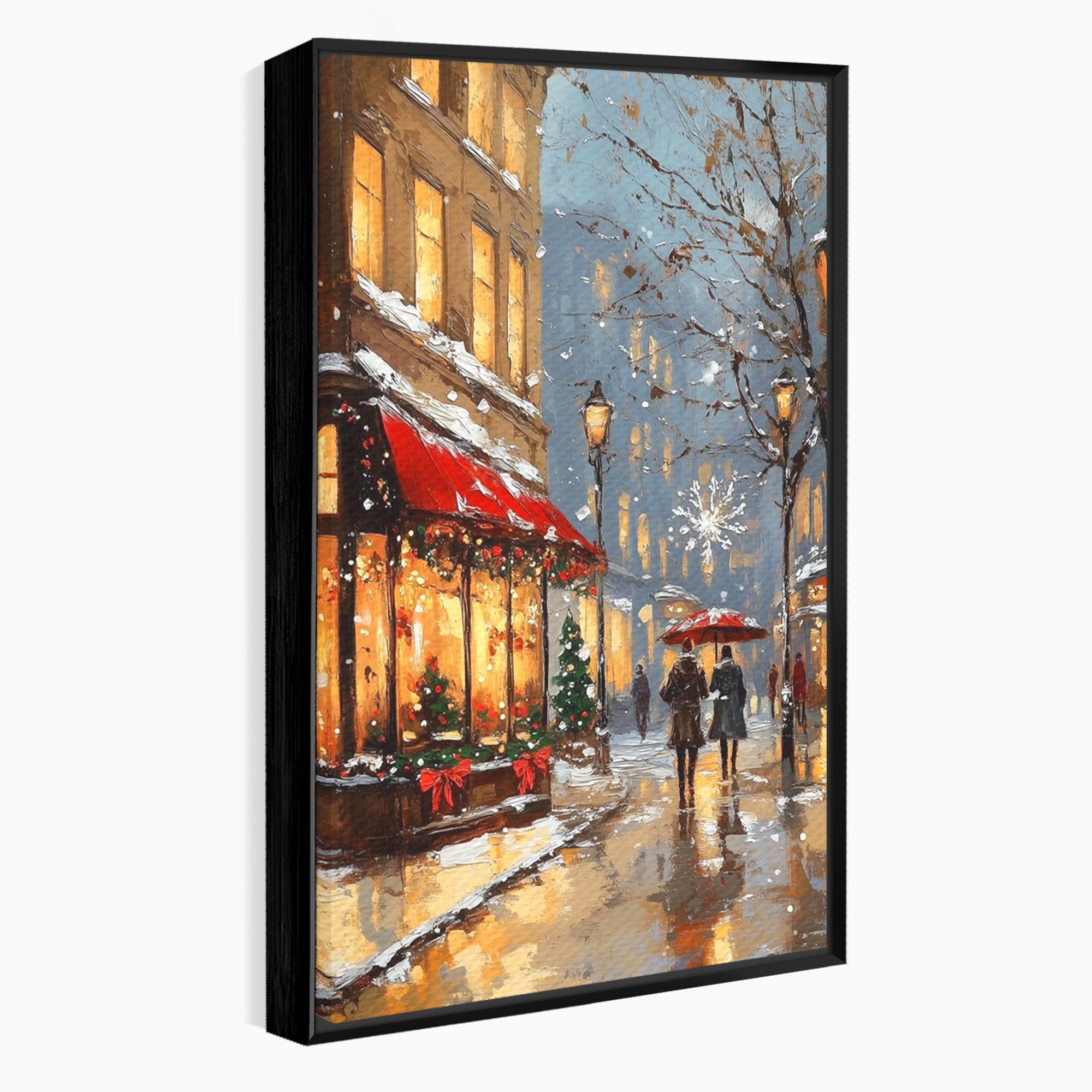 Tablou Canvas Premium LuxCanva® PI1233, Iarna In Oras, Anotimp, Strazi, Cuplu, Living, Romantic, Strada, Culori Vibrante