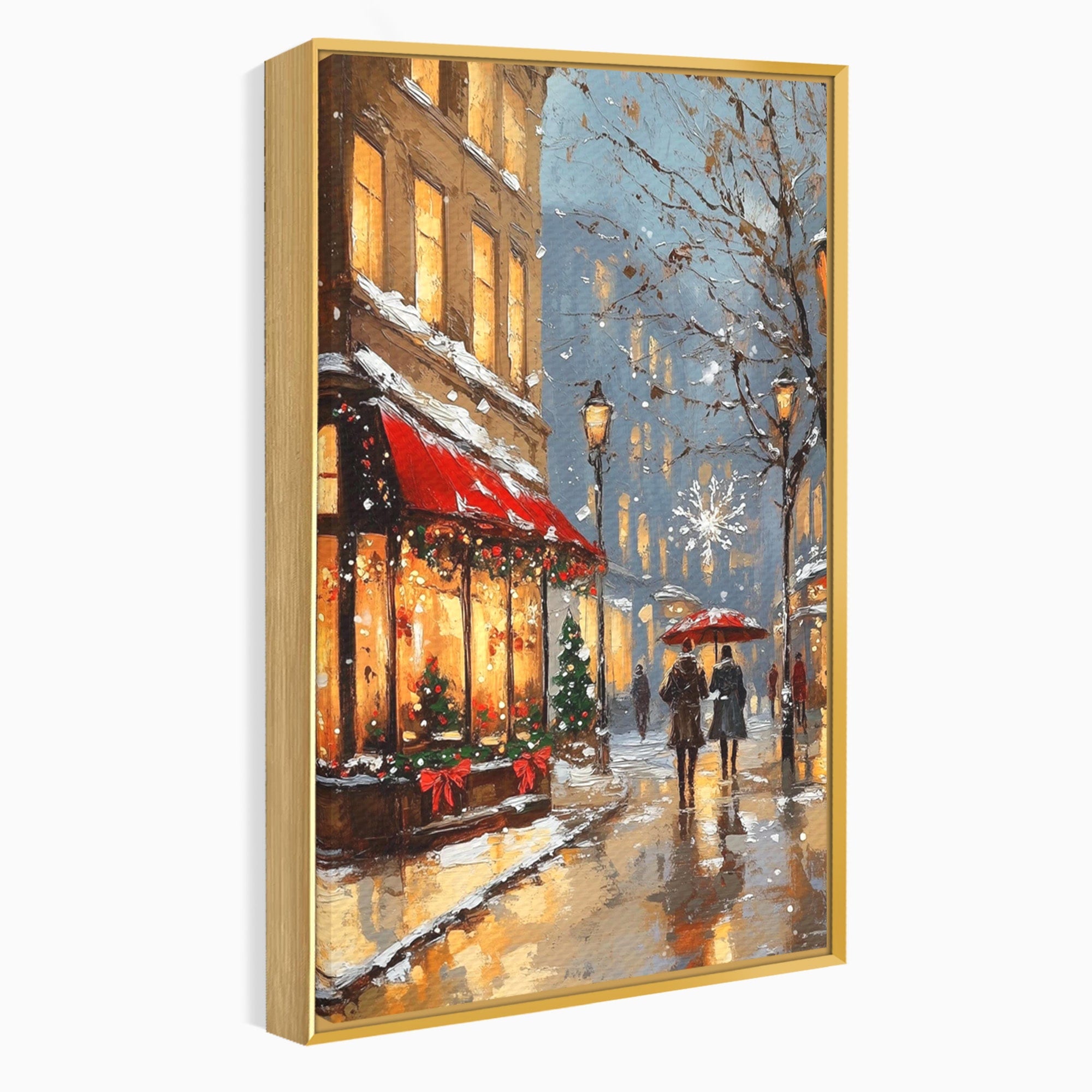 Tablou Canvas Premium LuxCanva® PI1233, Iarna In Oras, Anotimp, Strazi, Cuplu, Living, Romantic, Strada, Culori Vibrante