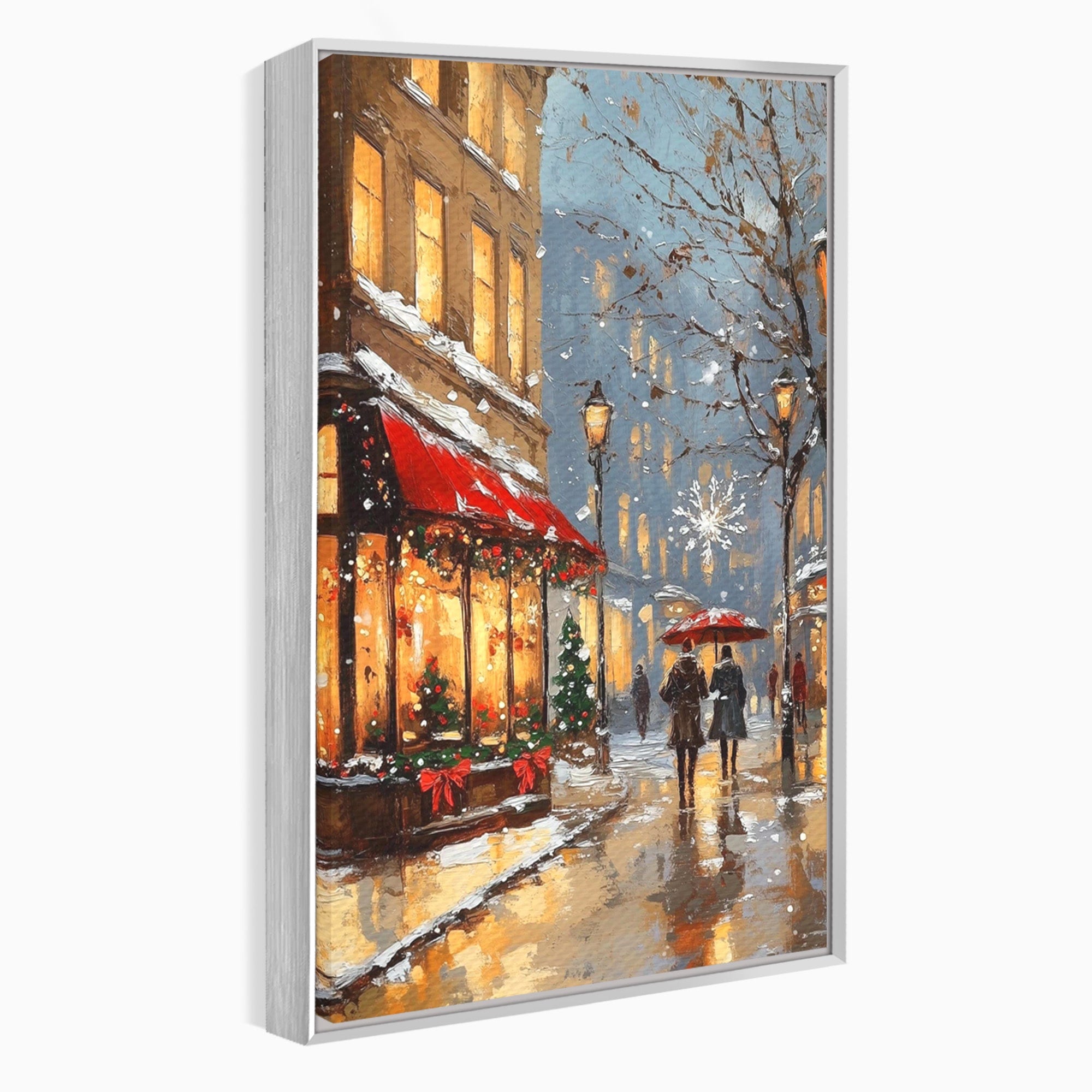 Tablou Canvas Premium LuxCanva® PI1233, Iarna In Oras, Anotimp, Strazi, Cuplu, Living, Romantic, Strada, Culori Vibrante