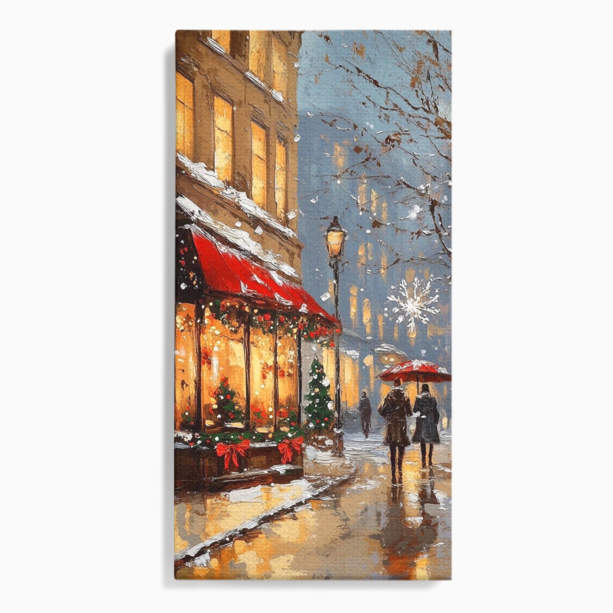 Tablou Canvas Premium LuxCanva® PI1233, Iarna In Oras, Anotimp, Strazi, Cuplu, Living, Romantic, Strada, Culori Vibrante