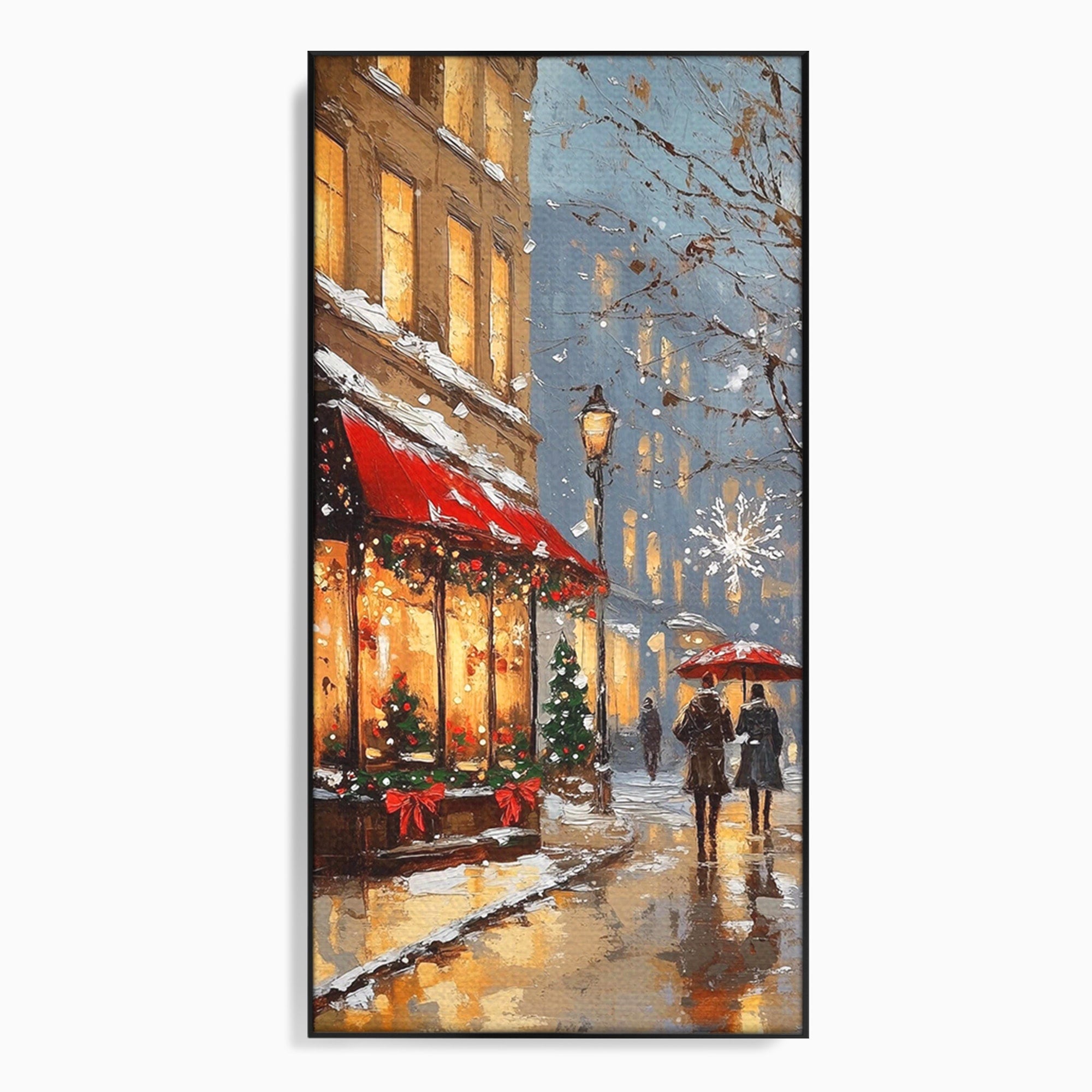 Tablou Canvas Premium LuxCanva® PI1233, Iarna In Oras, Anotimp, Strazi, Cuplu, Living, Romantic, Strada, Culori Vibrante