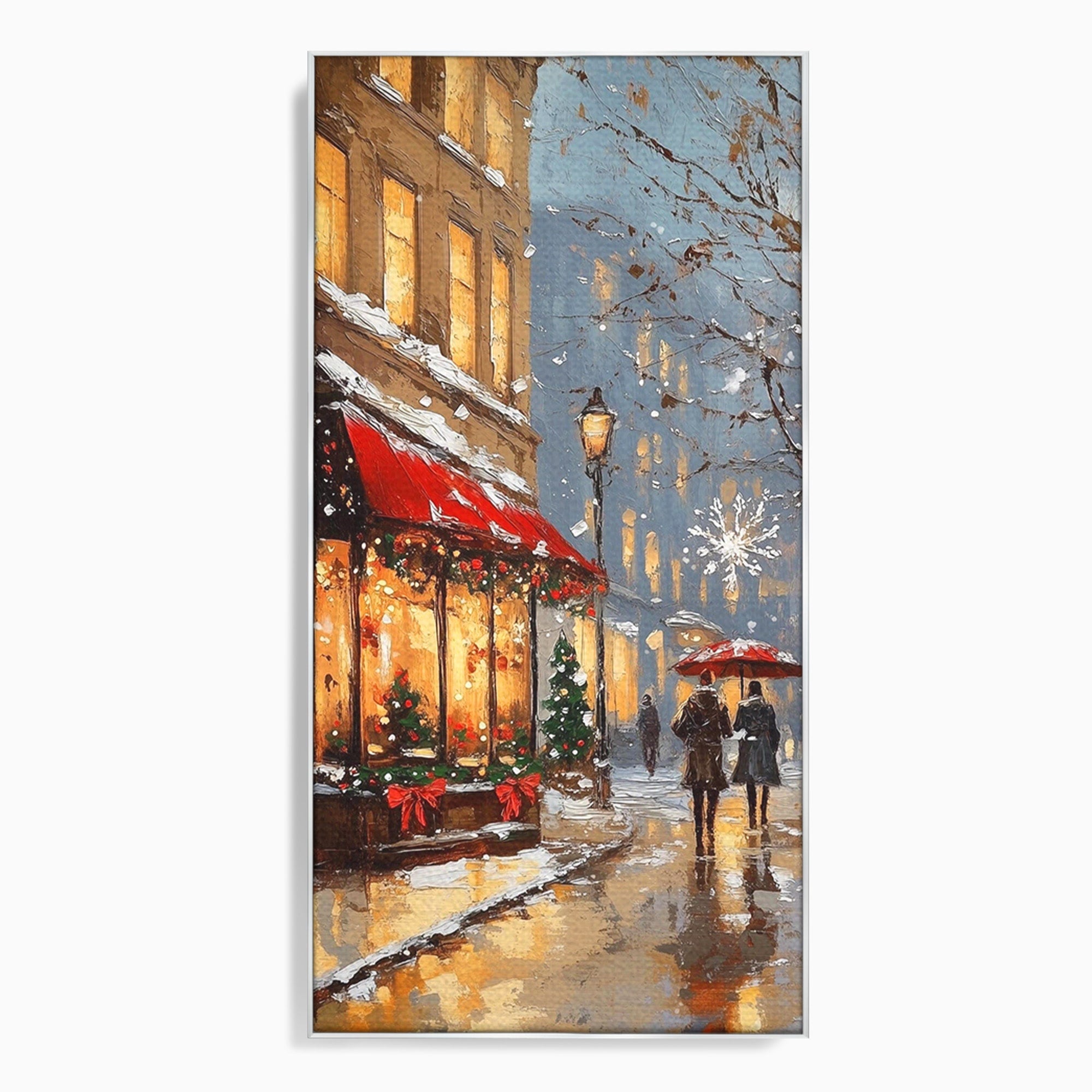 Tablou Canvas Premium LuxCanva® PI1233, Iarna In Oras, Anotimp, Strazi, Cuplu, Living, Romantic, Strada, Culori Vibrante
