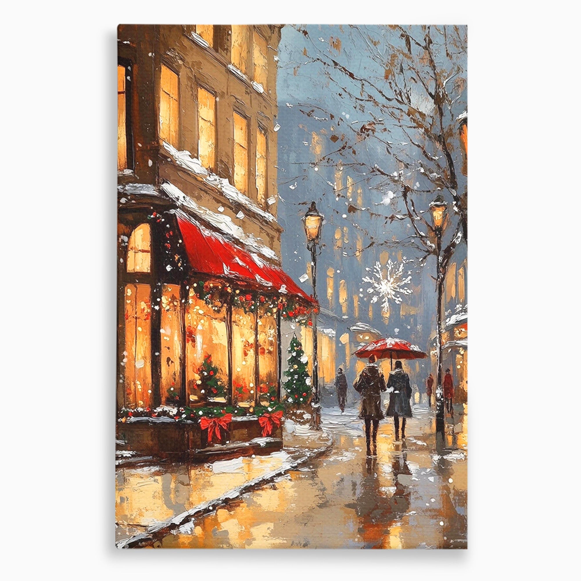 Tablou Canvas Premium LuxCanva® PI1233, Iarna In Oras, Anotimp, Strazi, Cuplu, Living, Romantic, Strada, Culori Vibrante