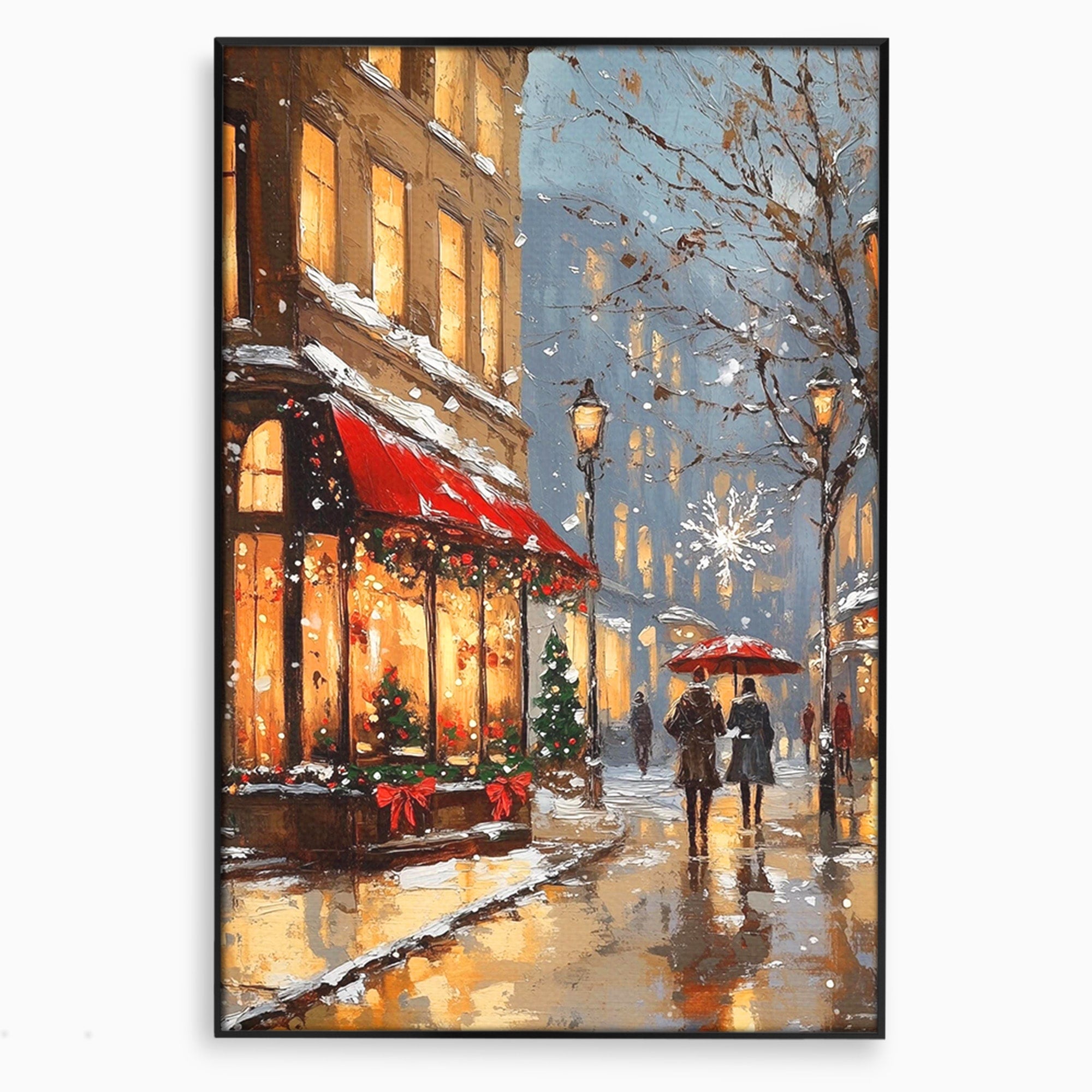 Tablou Canvas Premium LuxCanva® PI1233, Iarna In Oras, Anotimp, Strazi, Cuplu, Living, Romantic, Strada, Culori Vibrante