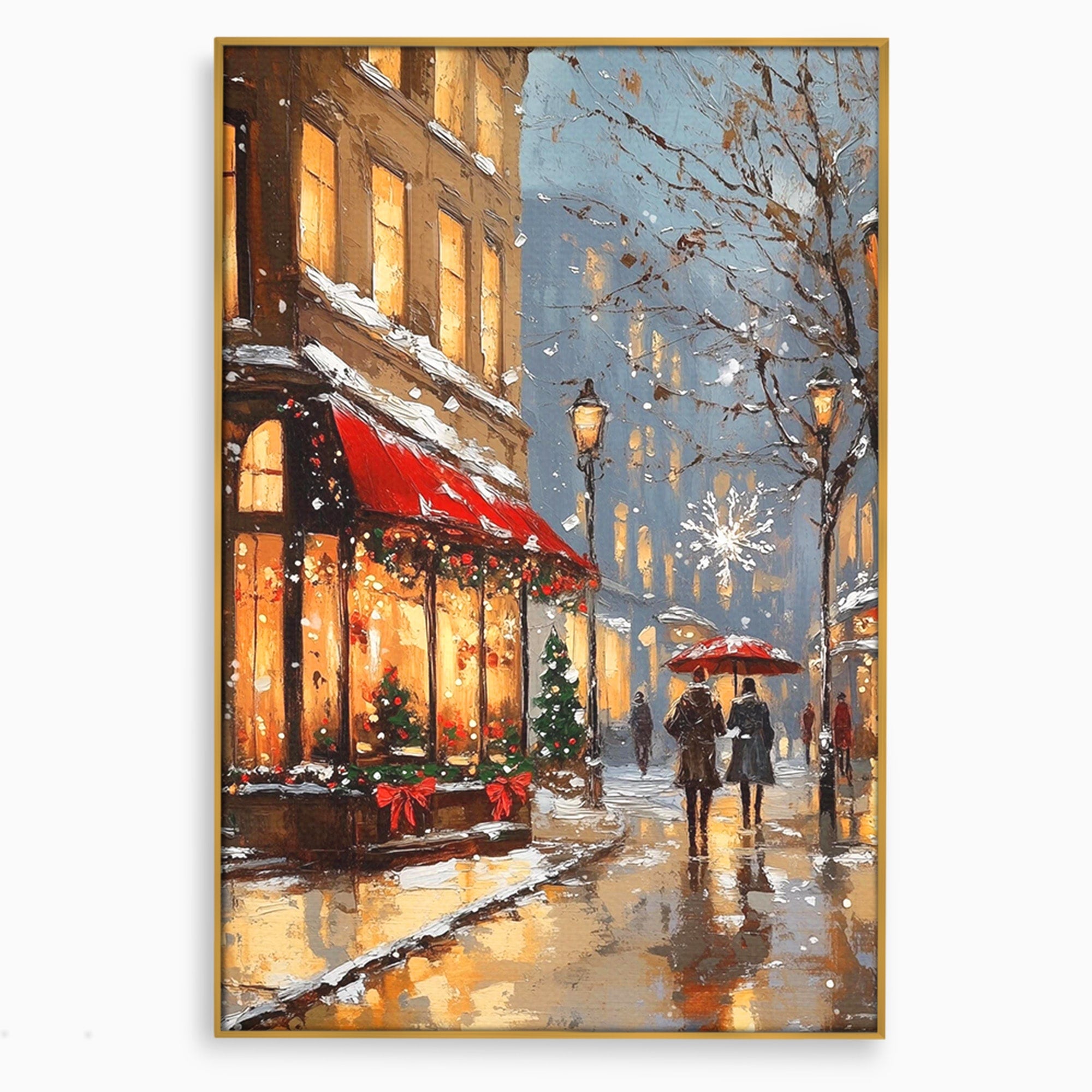 Tablou Canvas Premium LuxCanva® PI1233, Iarna In Oras, Anotimp, Strazi, Cuplu, Living, Romantic, Strada, Culori Vibrante
