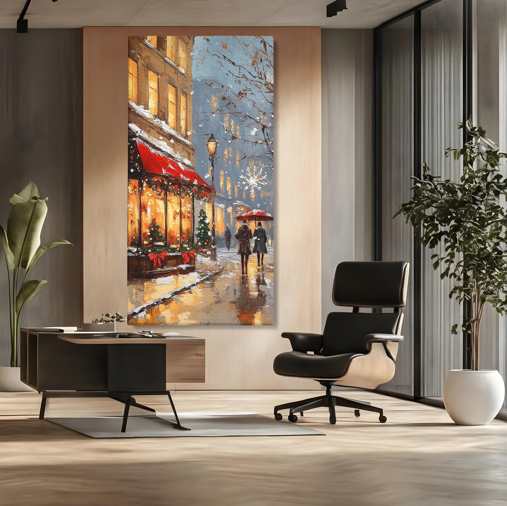 Tablou Canvas Premium LuxCanva® PI1233, Iarna In Oras, Anotimp, Strazi, Cuplu, Living, Romantic, Strada, Culori Vibrante