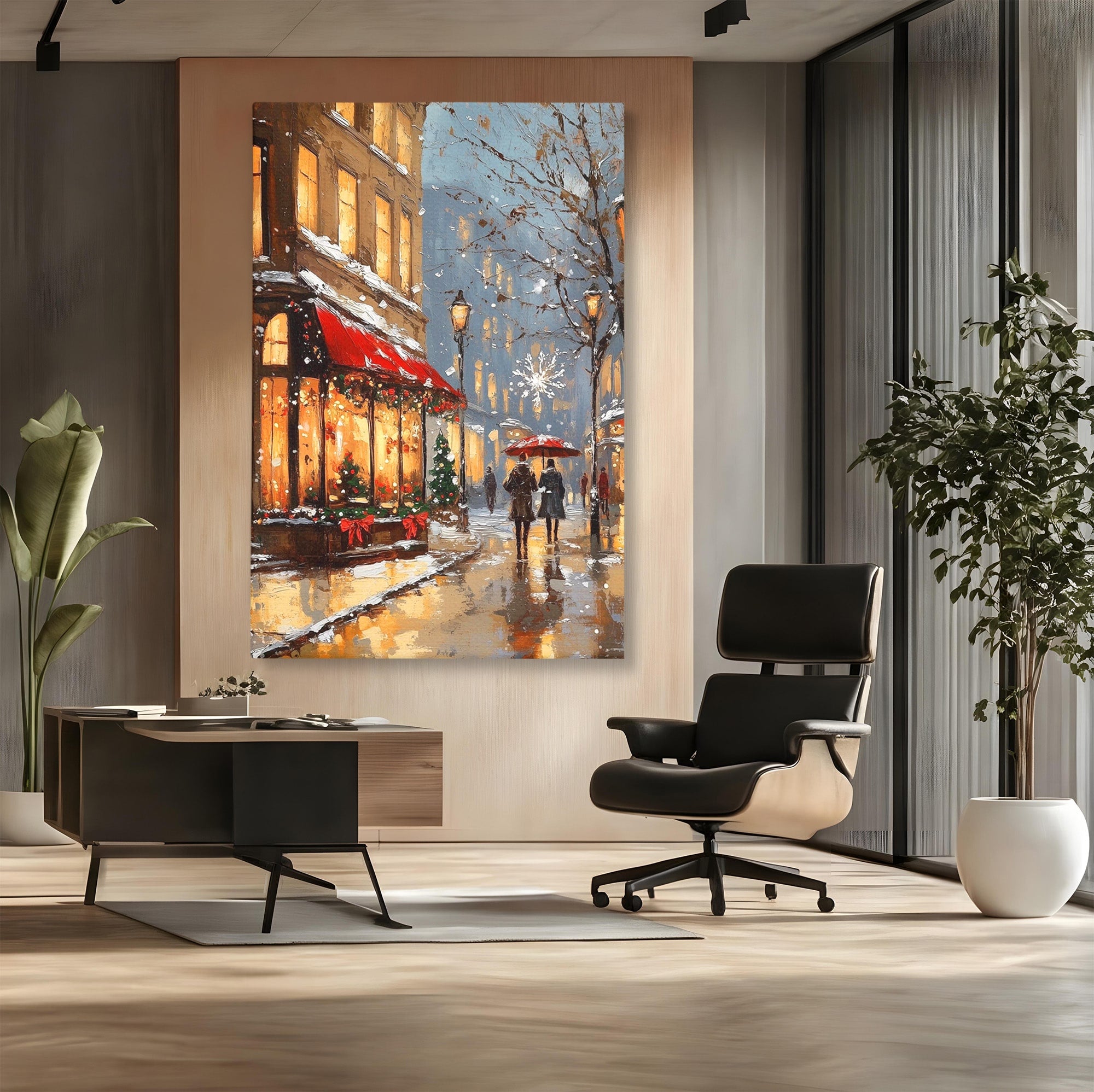 Tablou Canvas Premium LuxCanva® PI1233, Iarna In Oras, Anotimp, Strazi, Cuplu, Living, Romantic, Strada, Culori Vibrante