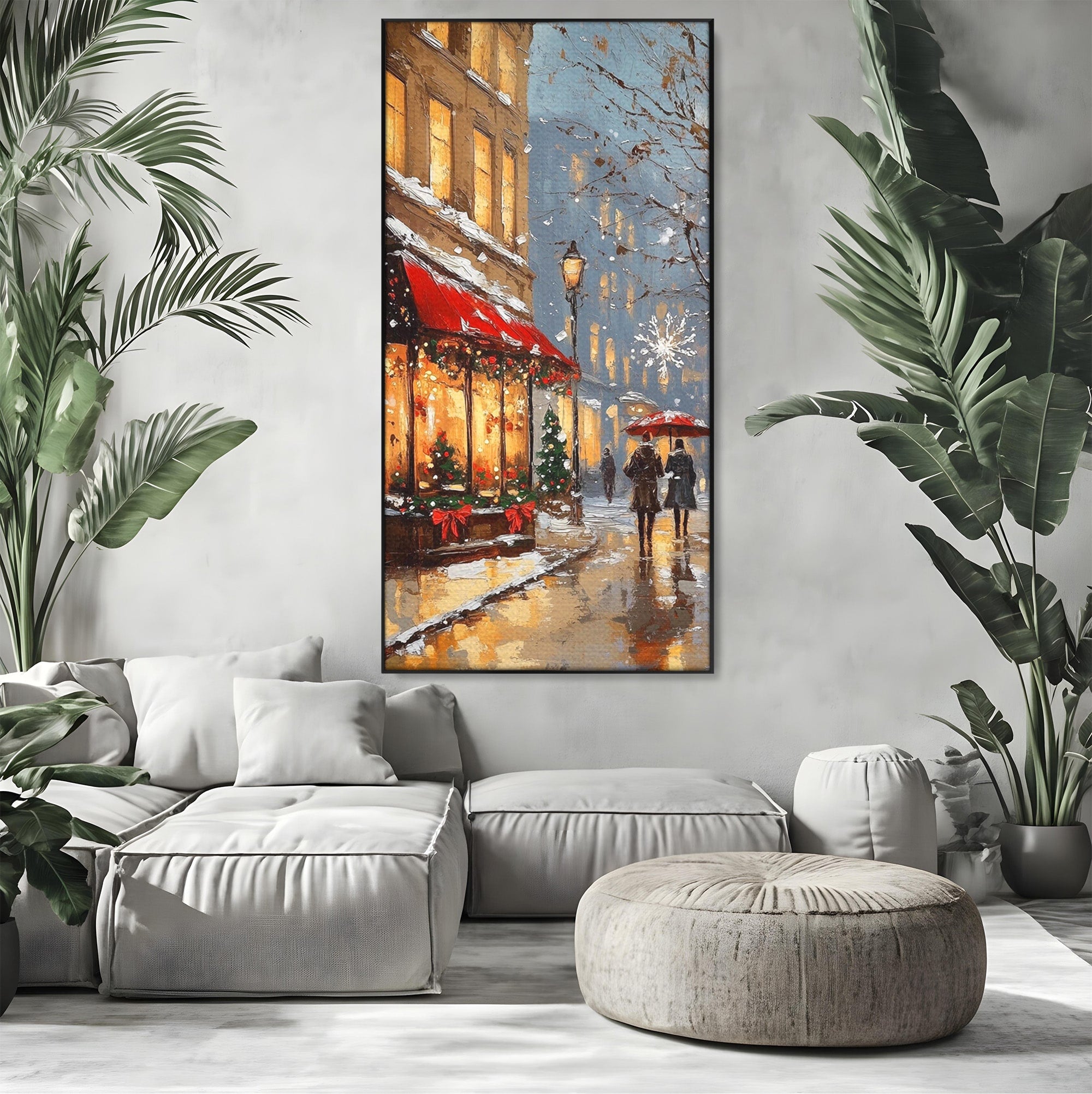 Tablou Canvas Premium LuxCanva® PI1233, Iarna In Oras, Anotimp, Strazi, Cuplu, Living, Romantic, Strada, Culori Vibrante