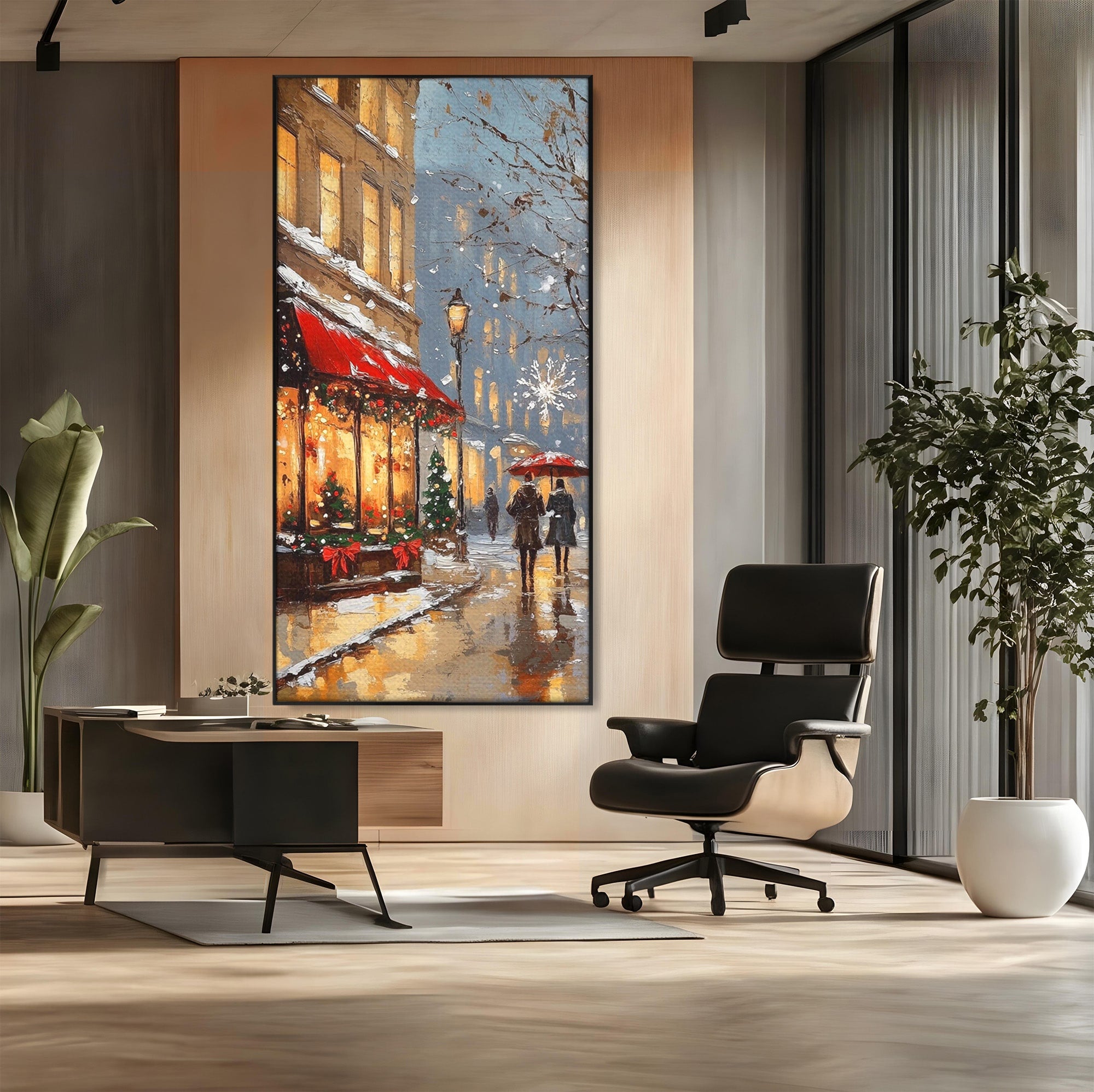 Tablou Canvas Premium LuxCanva® PI1233, Iarna In Oras, Anotimp, Strazi, Cuplu, Living, Romantic, Strada, Culori Vibrante