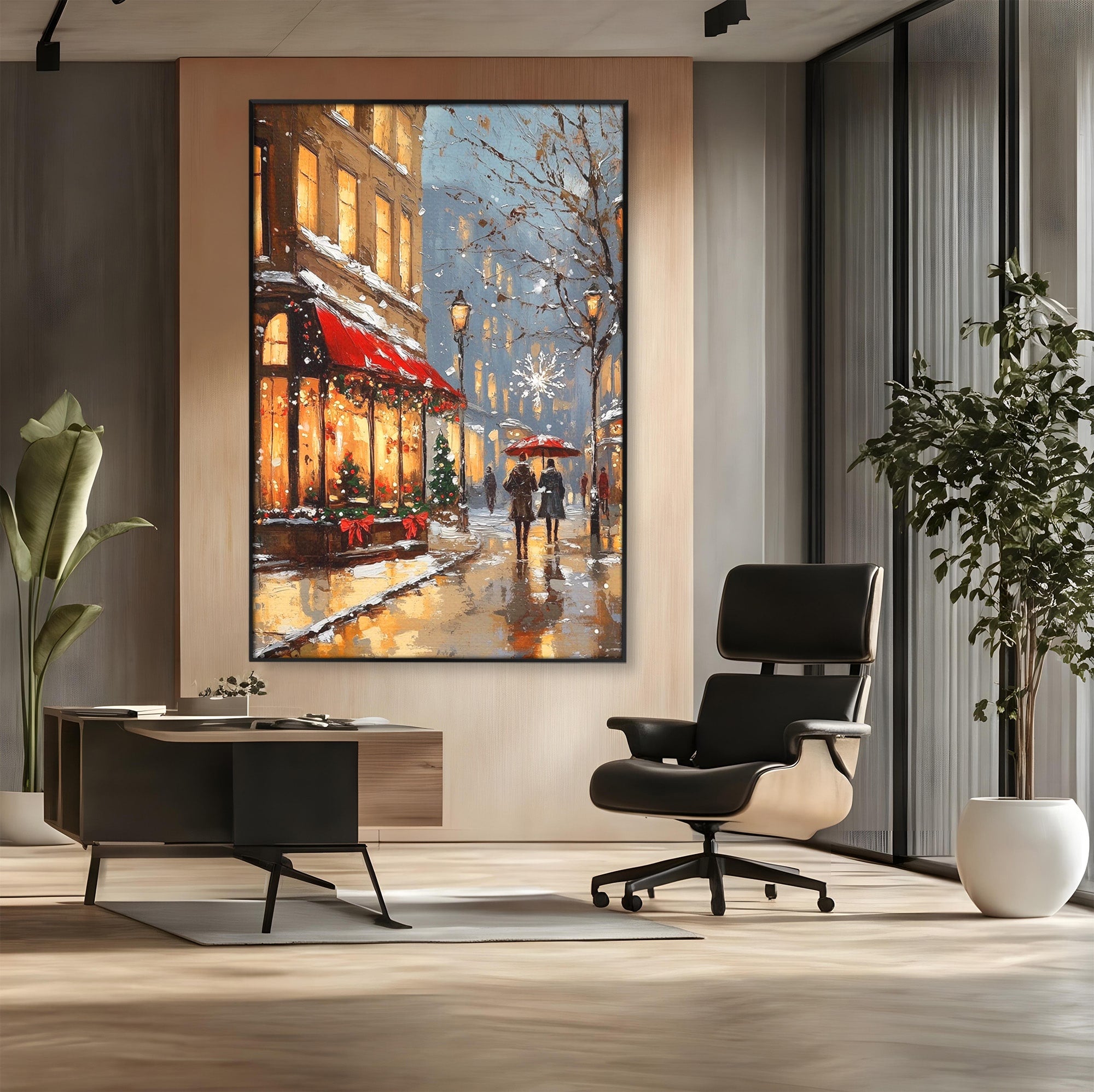 Tablou Canvas Premium LuxCanva® PI1233, Iarna In Oras, Anotimp, Strazi, Cuplu, Living, Romantic, Strada, Culori Vibrante