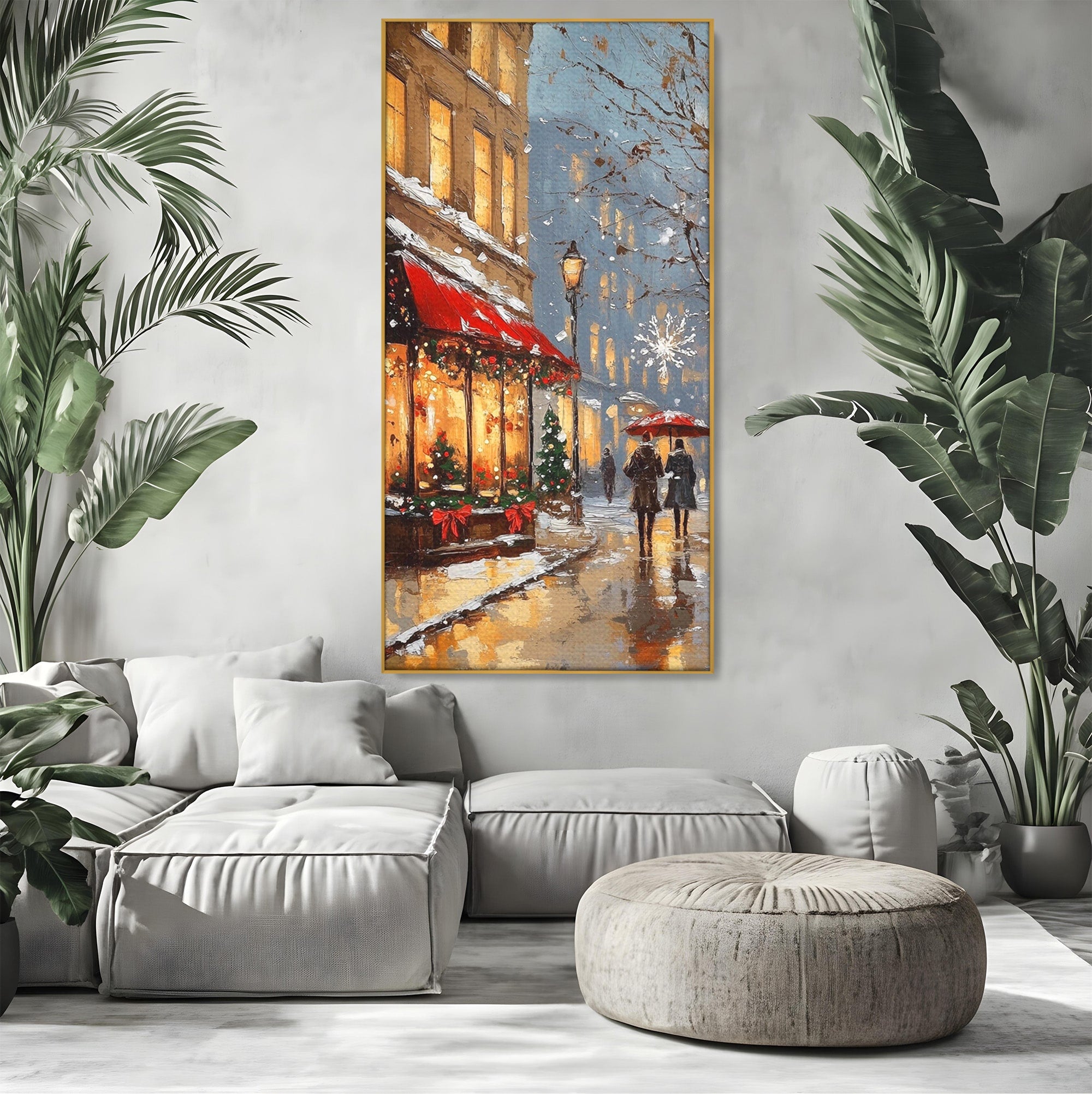 Tablou Canvas Premium LuxCanva® PI1233, Iarna In Oras, Anotimp, Strazi, Cuplu, Living, Romantic, Strada, Culori Vibrante