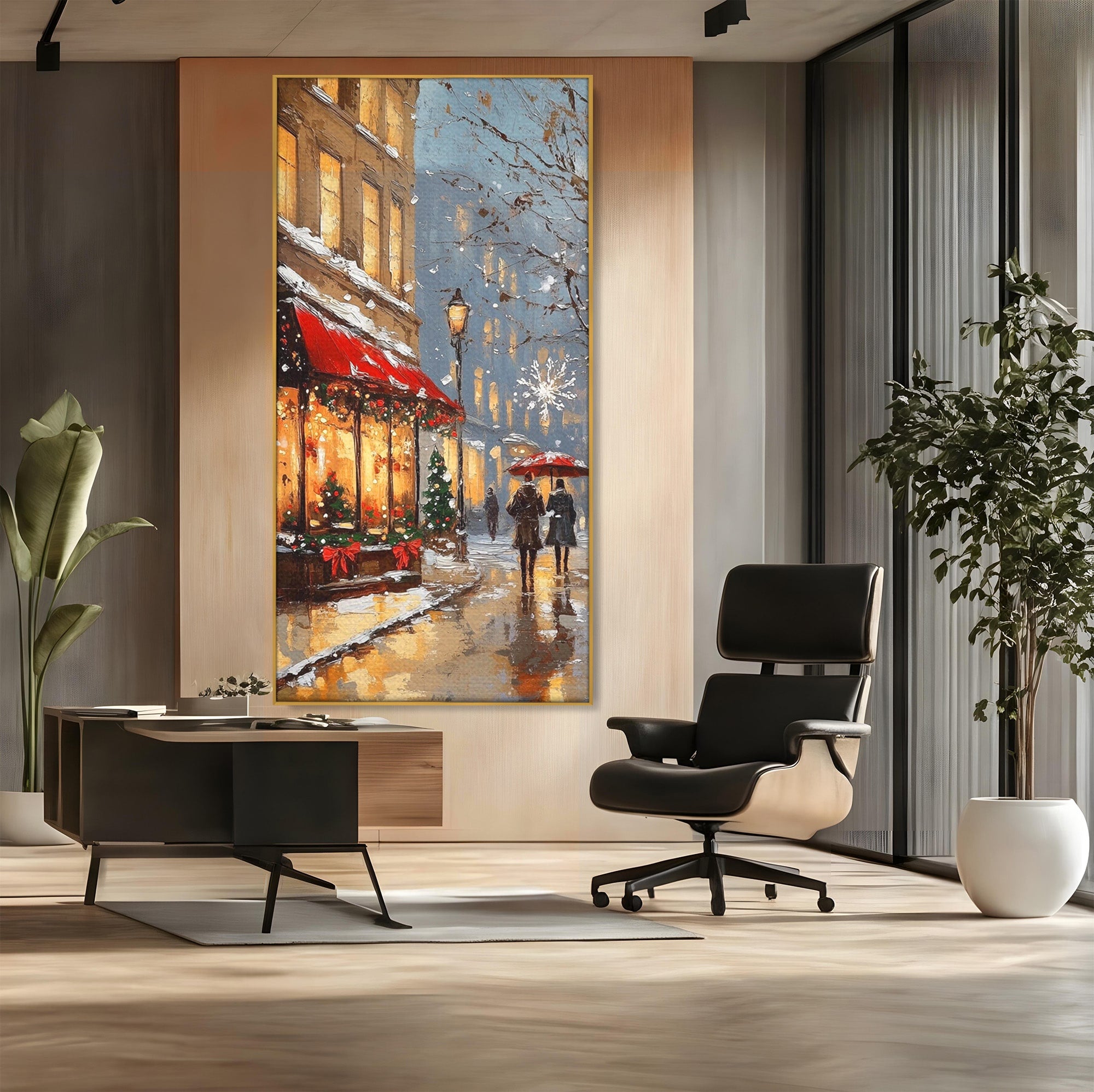 Tablou Canvas Premium LuxCanva® PI1233, Iarna In Oras, Anotimp, Strazi, Cuplu, Living, Romantic, Strada, Culori Vibrante
