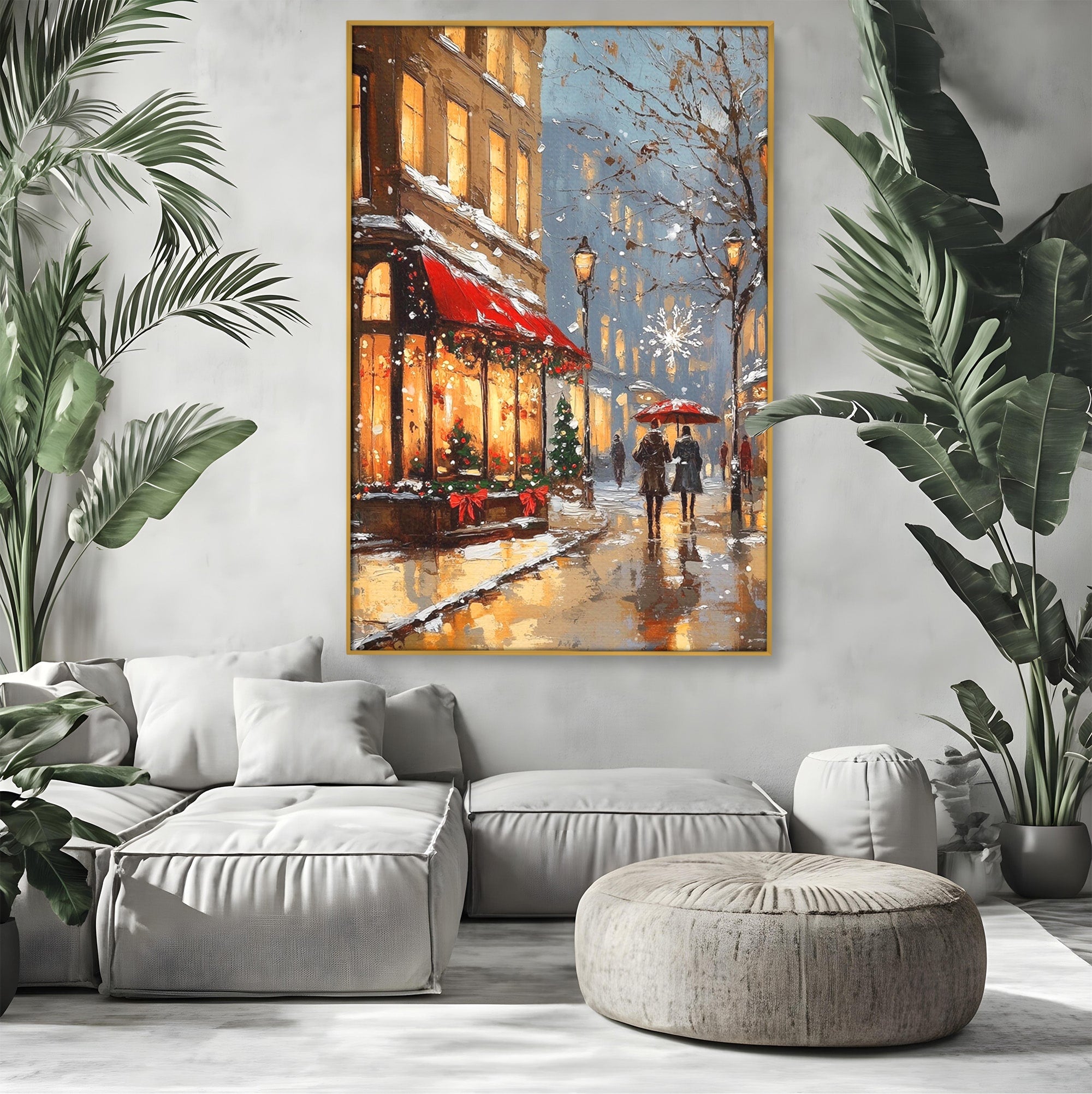 Tablou Canvas Premium LuxCanva® PI1233, Iarna In Oras, Anotimp, Strazi, Cuplu, Living, Romantic, Strada, Culori Vibrante