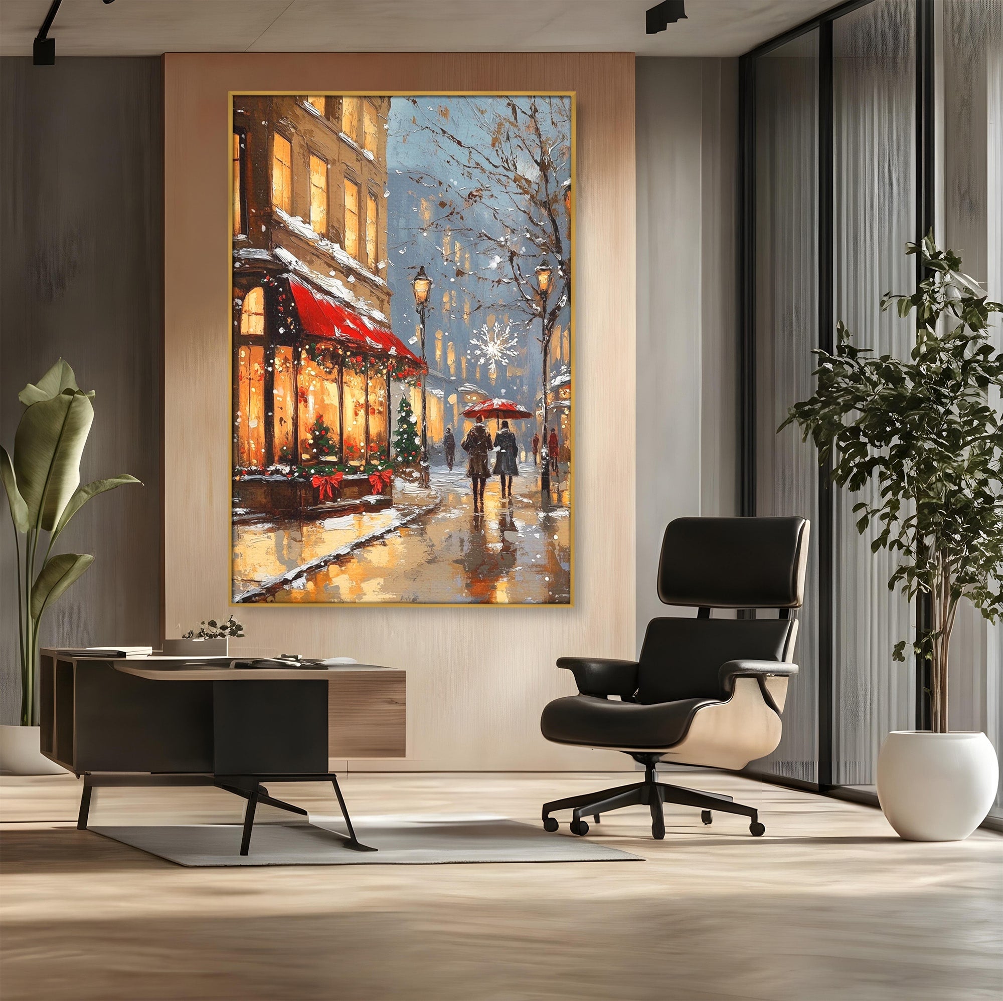 Tablou Canvas Premium LuxCanva® PI1233, Iarna In Oras, Anotimp, Strazi, Cuplu, Living, Romantic, Strada, Culori Vibrante