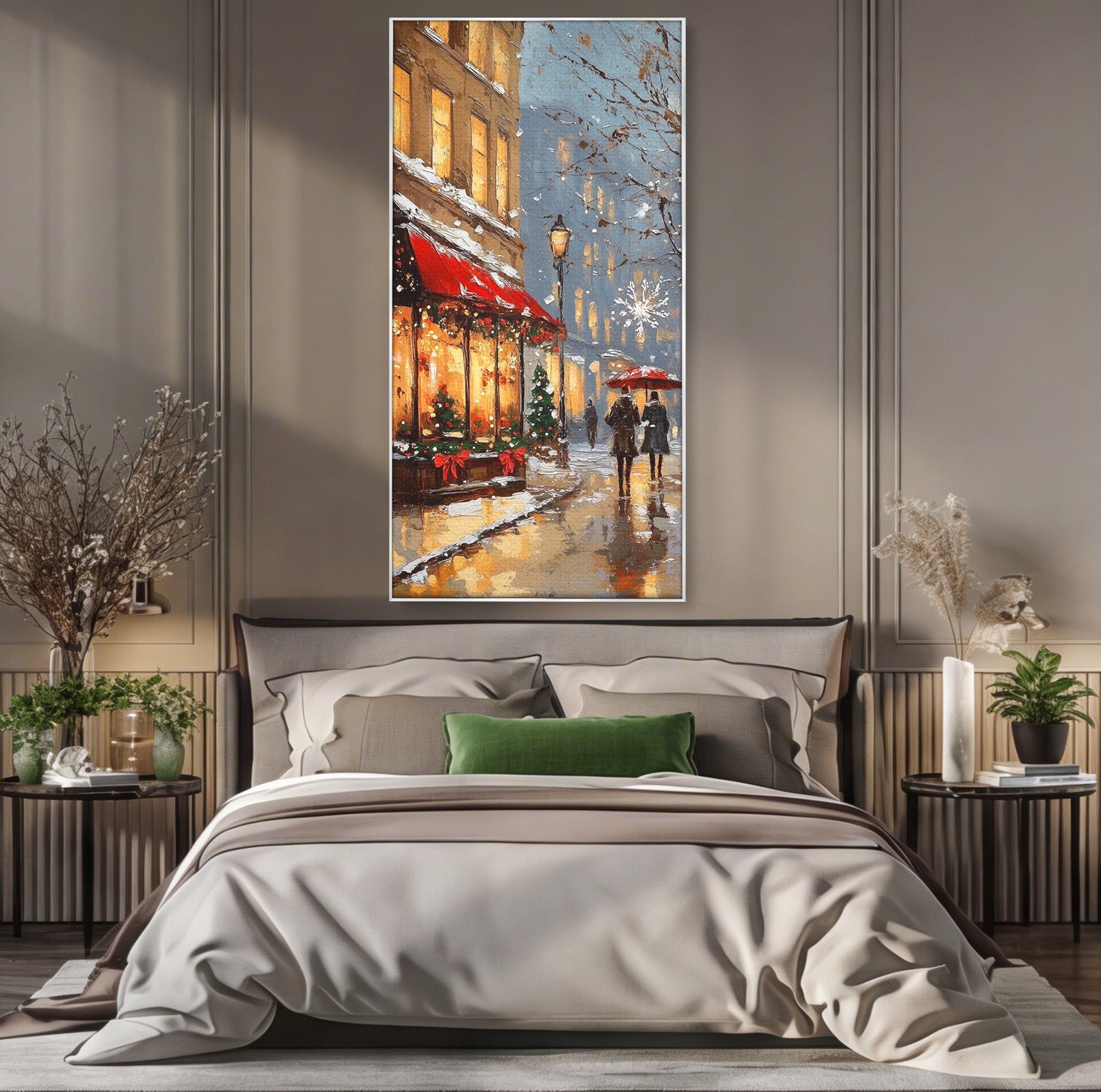 Tablou Canvas Premium LuxCanva® PI1233, Iarna In Oras, Anotimp, Strazi, Cuplu, Living, Romantic, Strada, Culori Vibrante