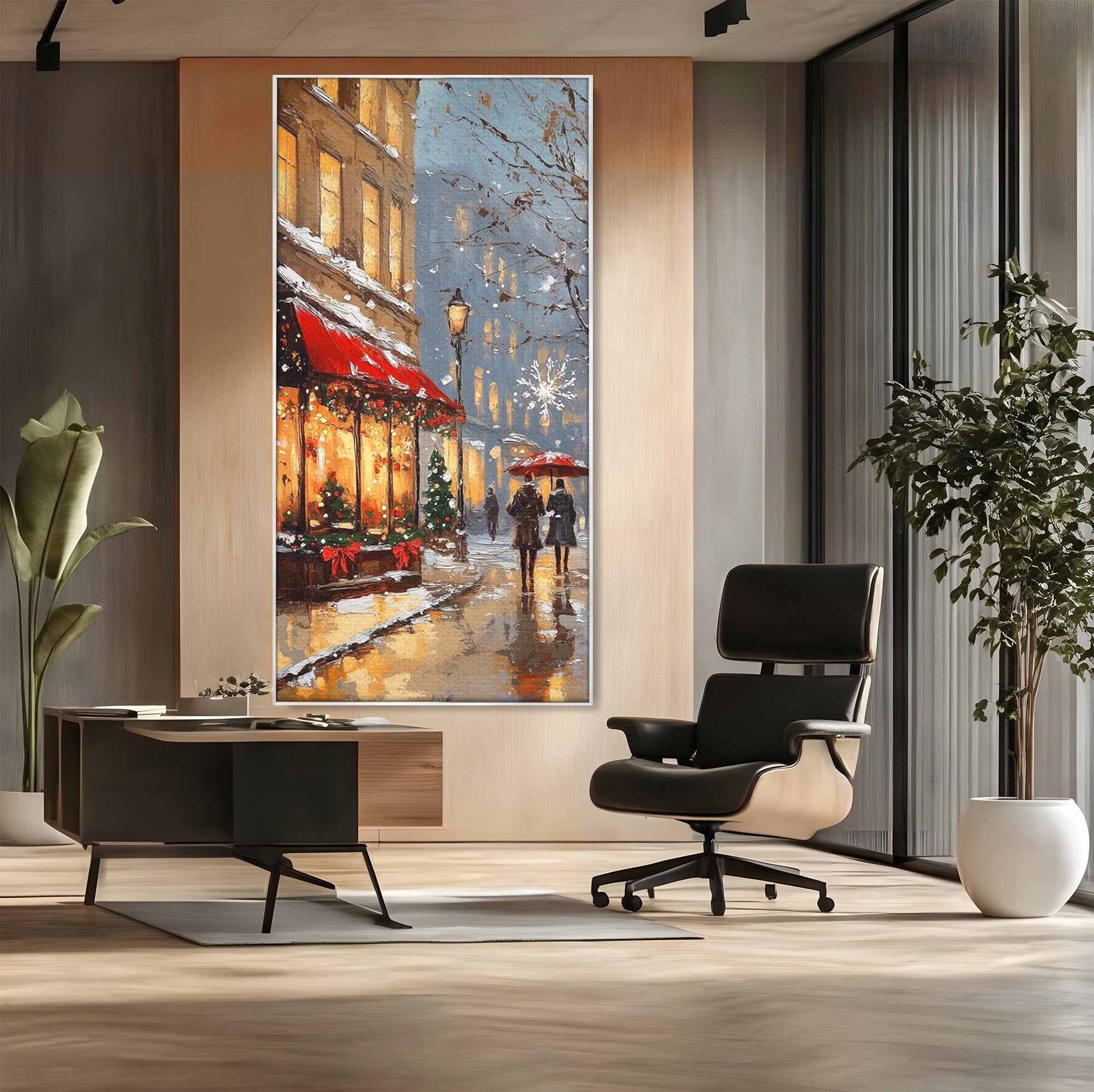 Tablou Canvas Premium LuxCanva® PI1233, Iarna In Oras, Anotimp, Strazi, Cuplu, Living, Romantic, Strada, Culori Vibrante