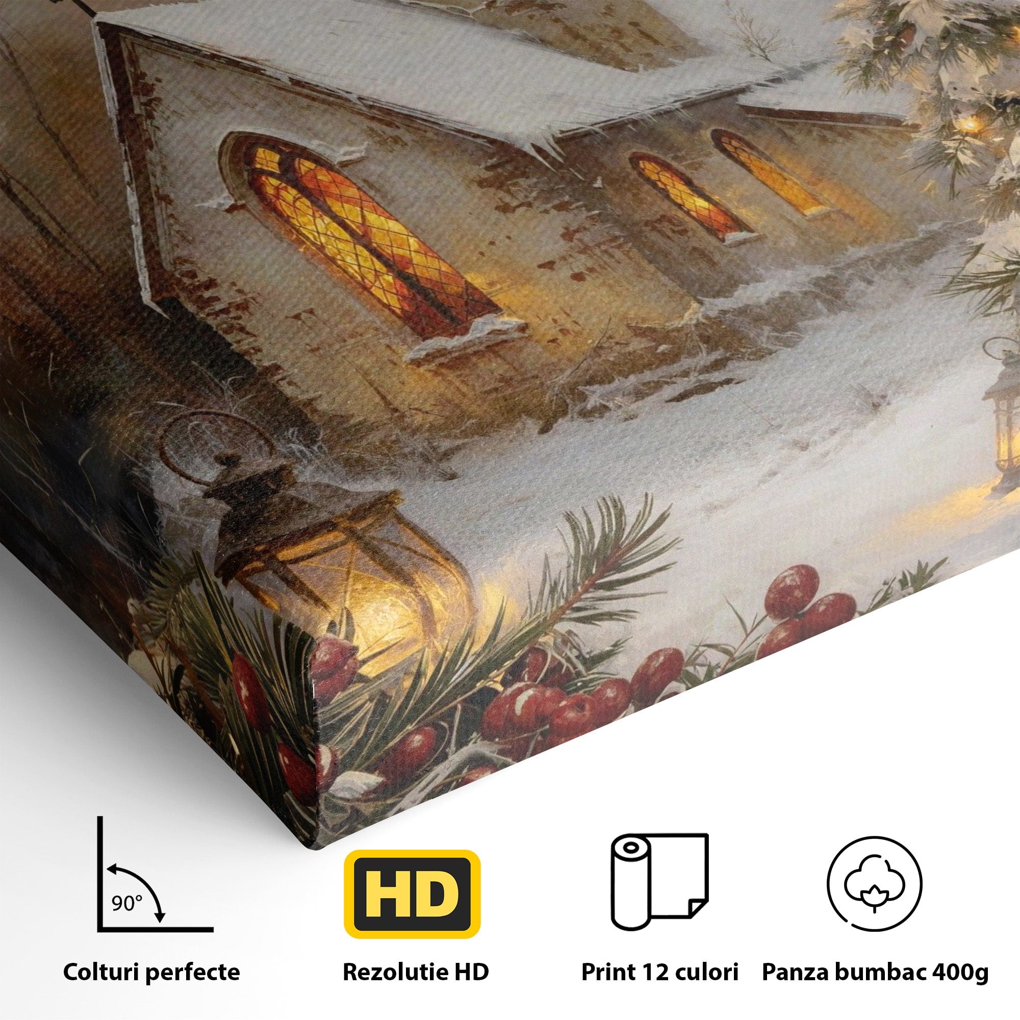 Tablou Canvas Premium LuxCanva® PI1234, Biserica De Craciun,Lacas, Iarna, Craciun, Peisaj, Living, Dormitor, Culori Vibrante