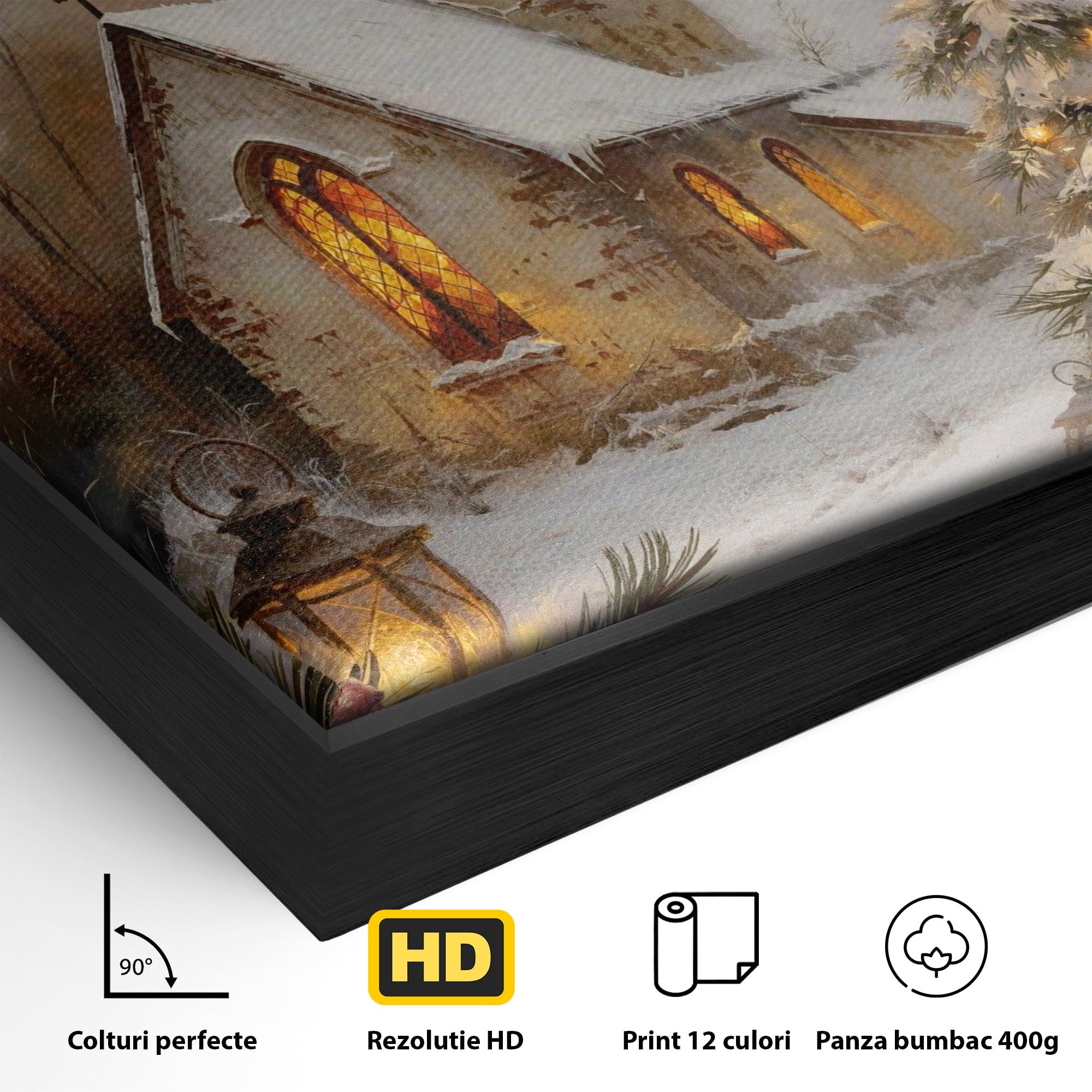 Tablou Canvas Premium LuxCanva® PI1234, Biserica De Craciun,Lacas, Iarna, Craciun, Peisaj, Living, Dormitor, Culori Vibrante