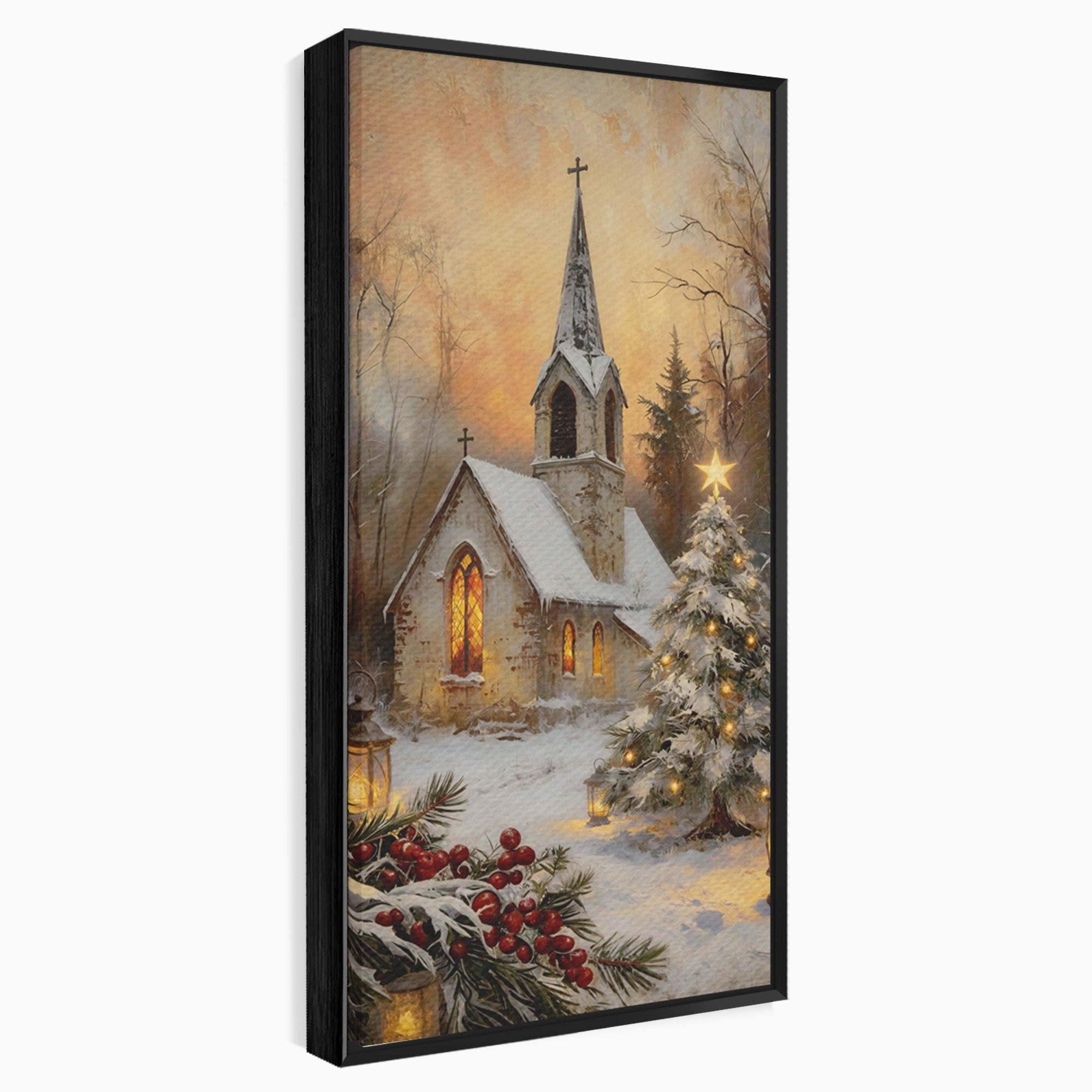 Tablou Canvas Premium LuxCanva® PI1234, Biserica De Craciun,Lacas, Iarna, Craciun, Peisaj, Living, Dormitor, Culori Vibrante