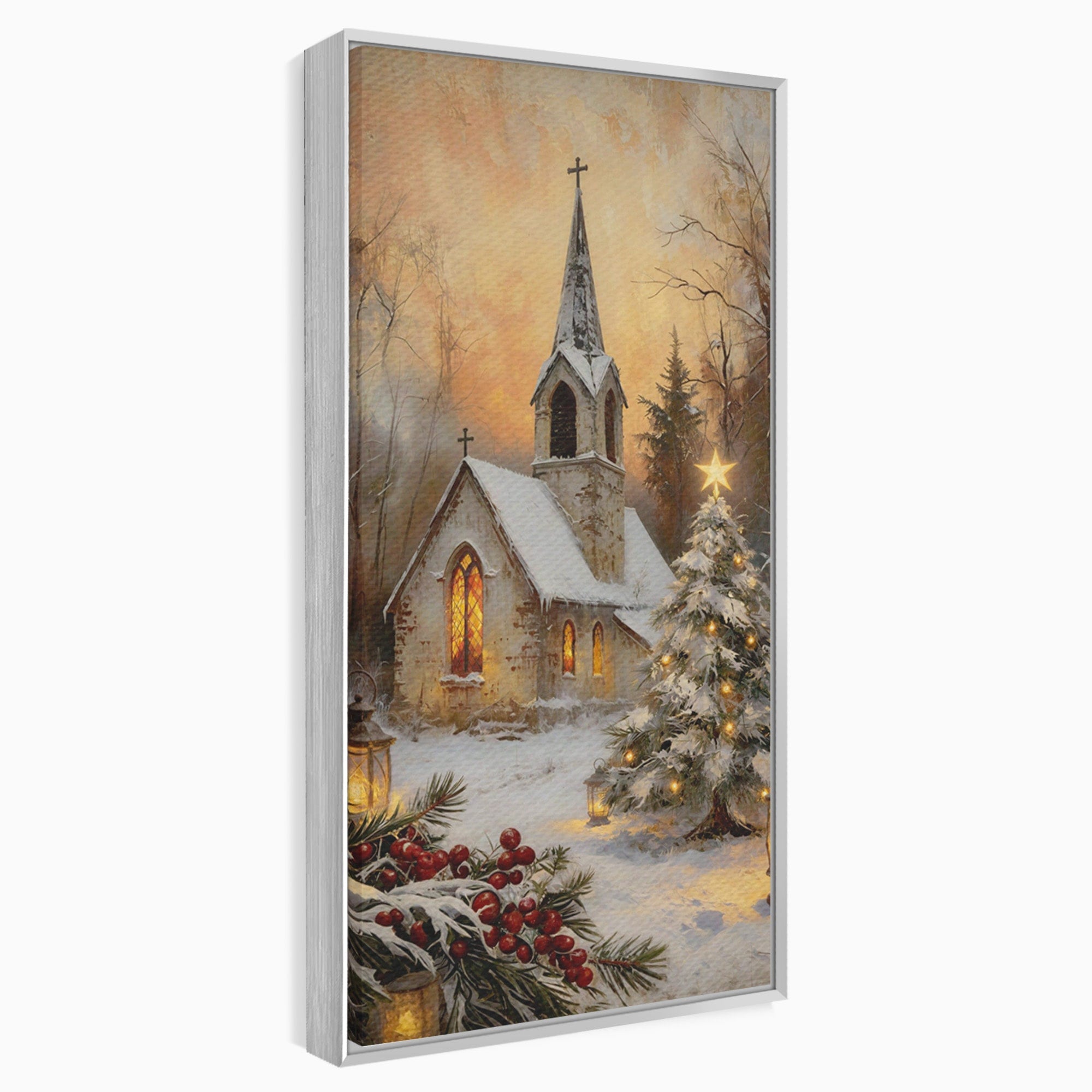 Tablou Canvas Premium LuxCanva® PI1234, Biserica De Craciun,Lacas, Iarna, Craciun, Peisaj, Living, Dormitor, Culori Vibrante
