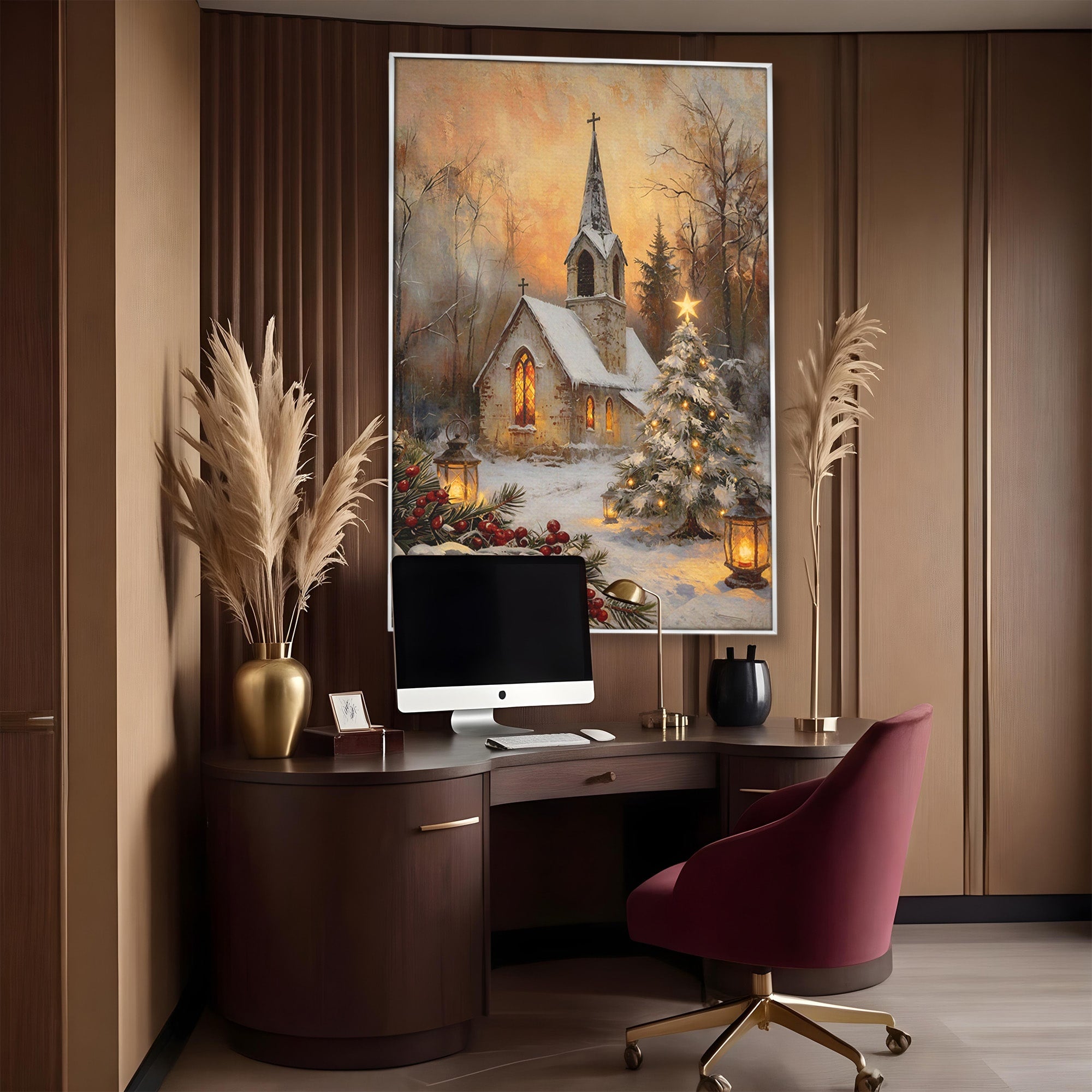Tablou Canvas Premium LuxCanva® PI1234, Biserica De Craciun,Lacas, Iarna, Craciun, Peisaj, Living, Dormitor, Culori Vibrante