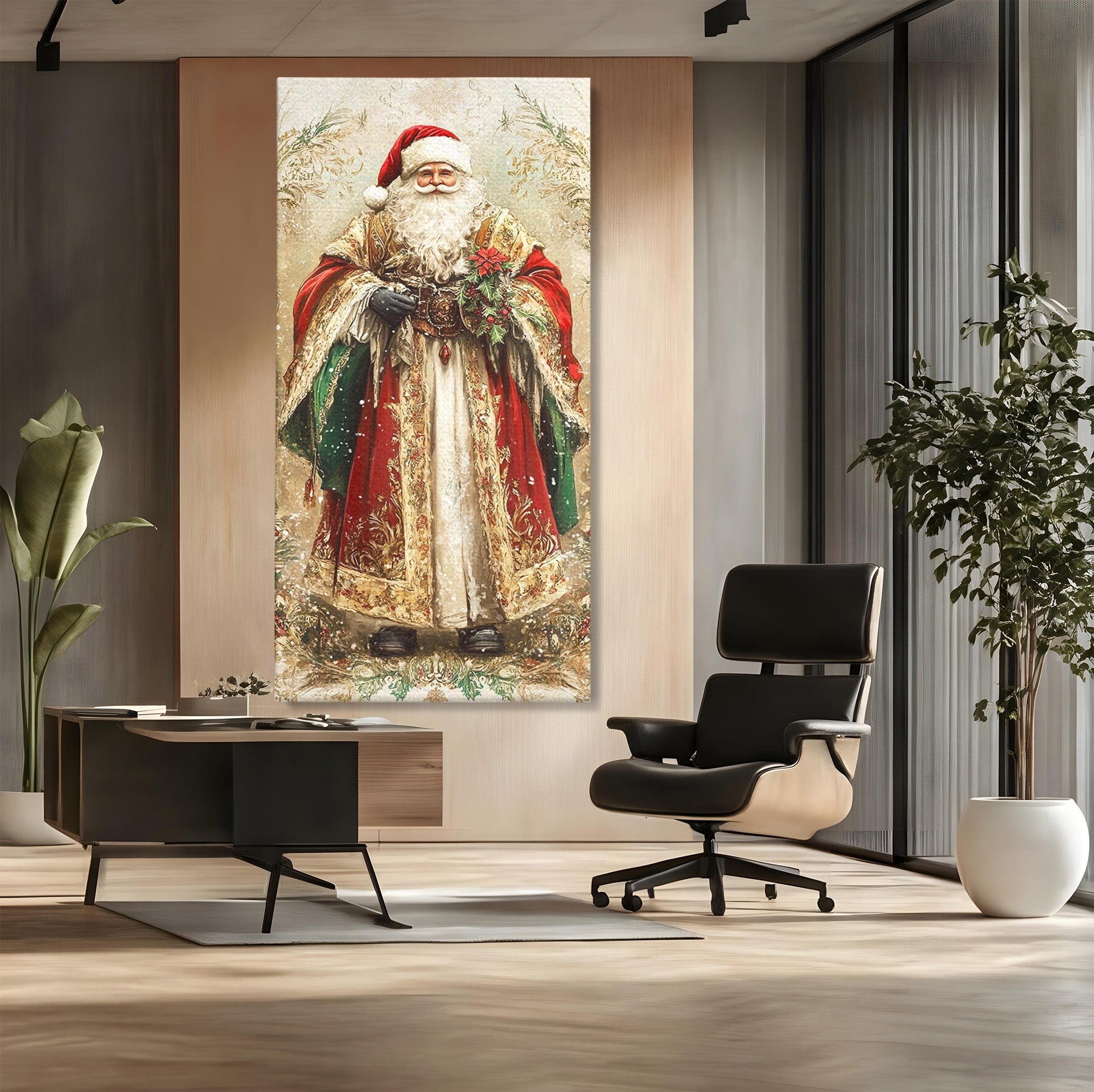 Tablou Canvas Premium LuxCanva® PI1235, Mos Craciun Regal, Rosu, Sarbatori, Iarna, Tradiție, Living, Culori Vibrante