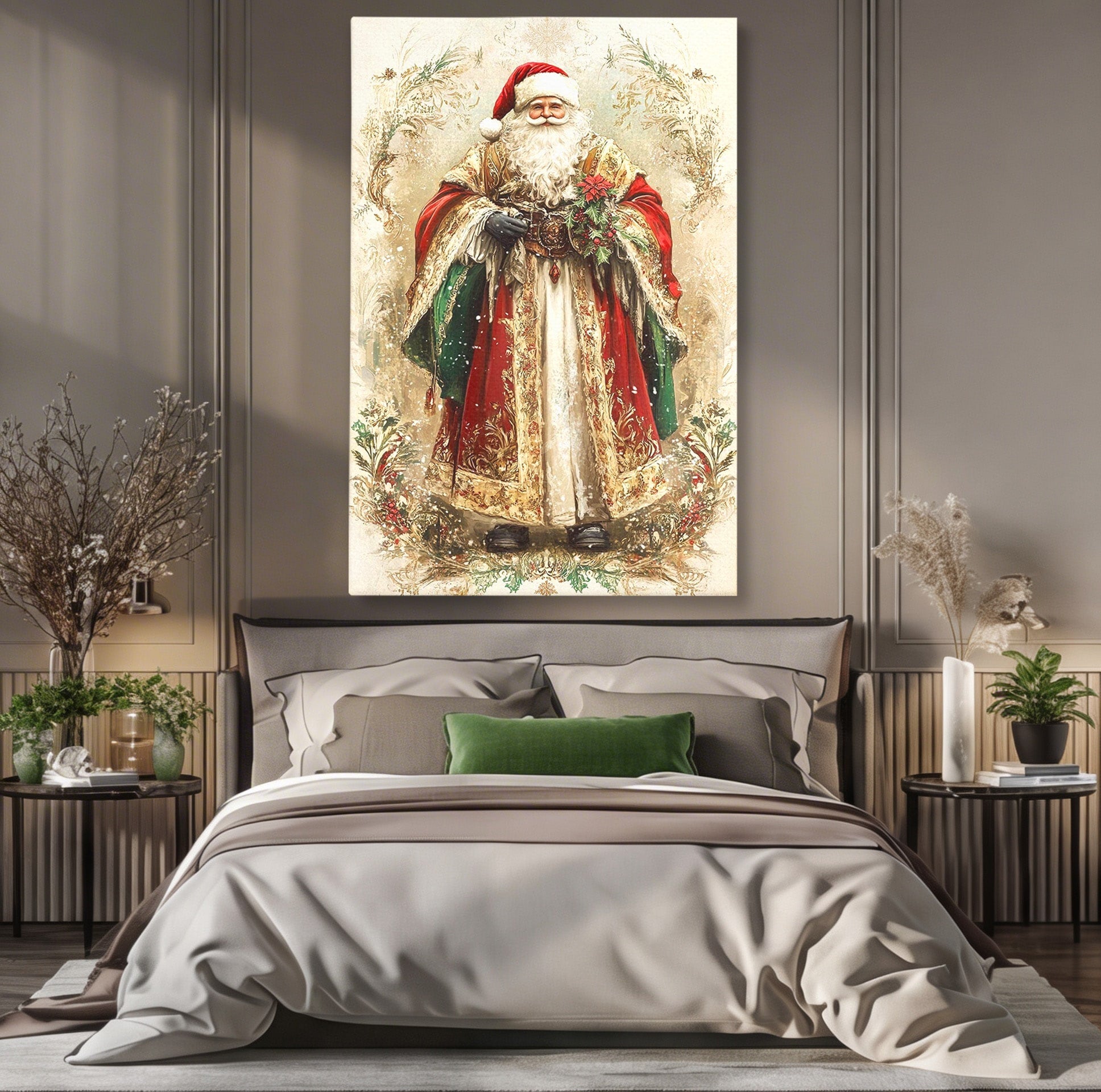 Tablou Canvas Premium LuxCanva® PI1235, Mos Craciun Regal, Rosu, Sarbatori, Iarna, Tradiție, Living, Culori Vibrante