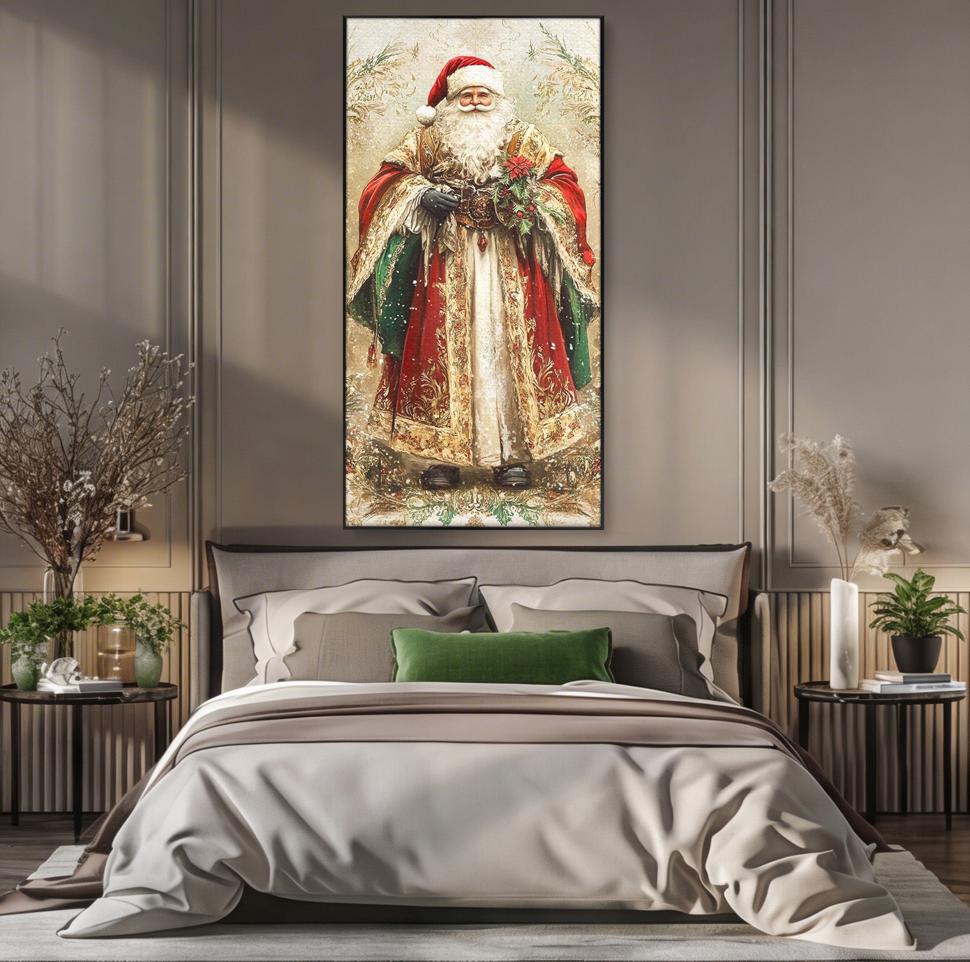 Tablou Canvas Premium LuxCanva® PI1235, Mos Craciun Regal, Rosu, Sarbatori, Iarna, Tradiție, Living, Culori Vibrante