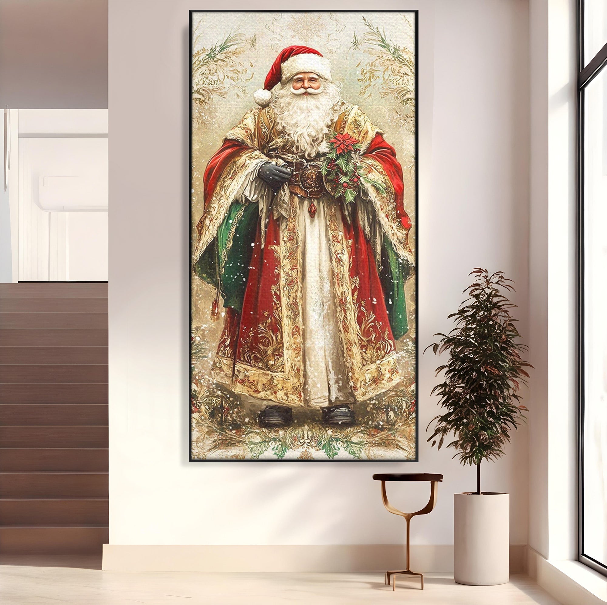 Tablou Canvas Premium LuxCanva® PI1235, Mos Craciun Regal, Rosu, Sarbatori, Iarna, Tradiție, Living, Culori Vibrante