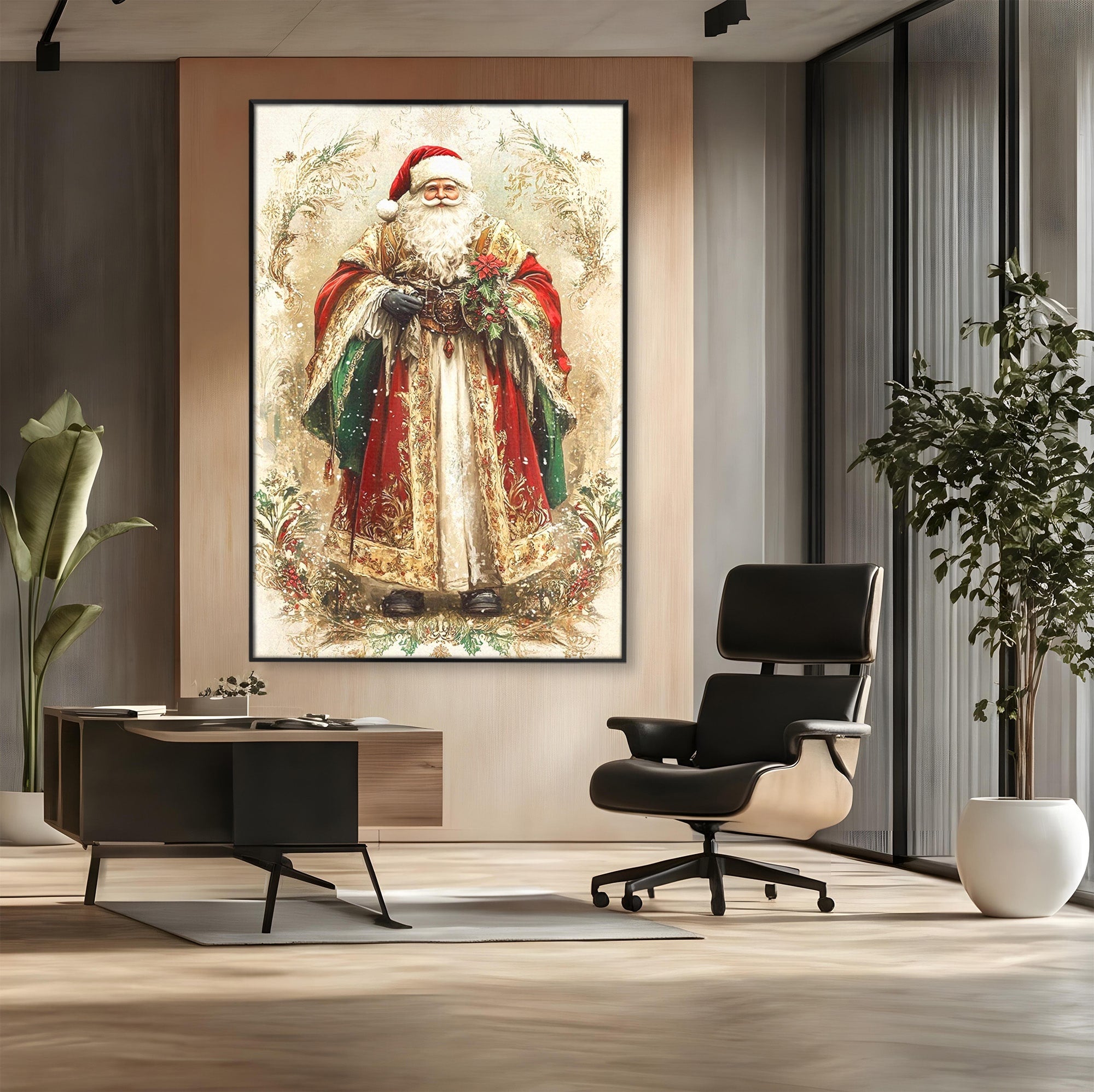 Tablou Canvas Premium LuxCanva® PI1235, Mos Craciun Regal, Rosu, Sarbatori, Iarna, Tradiție, Living, Culori Vibrante