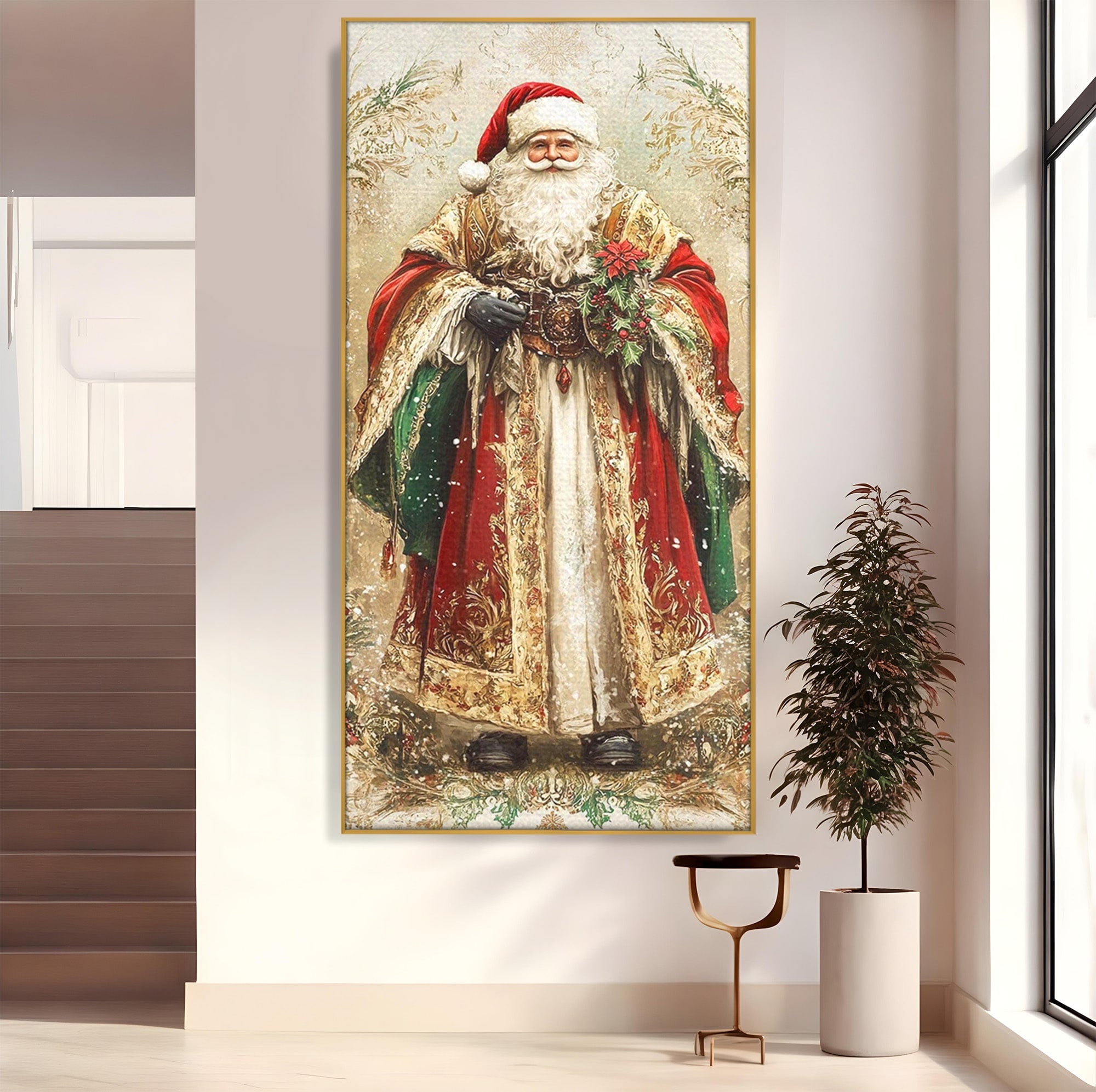 Tablou Canvas Premium LuxCanva® PI1235, Mos Craciun Regal, Rosu, Sarbatori, Iarna, Tradiție, Living, Culori Vibrante