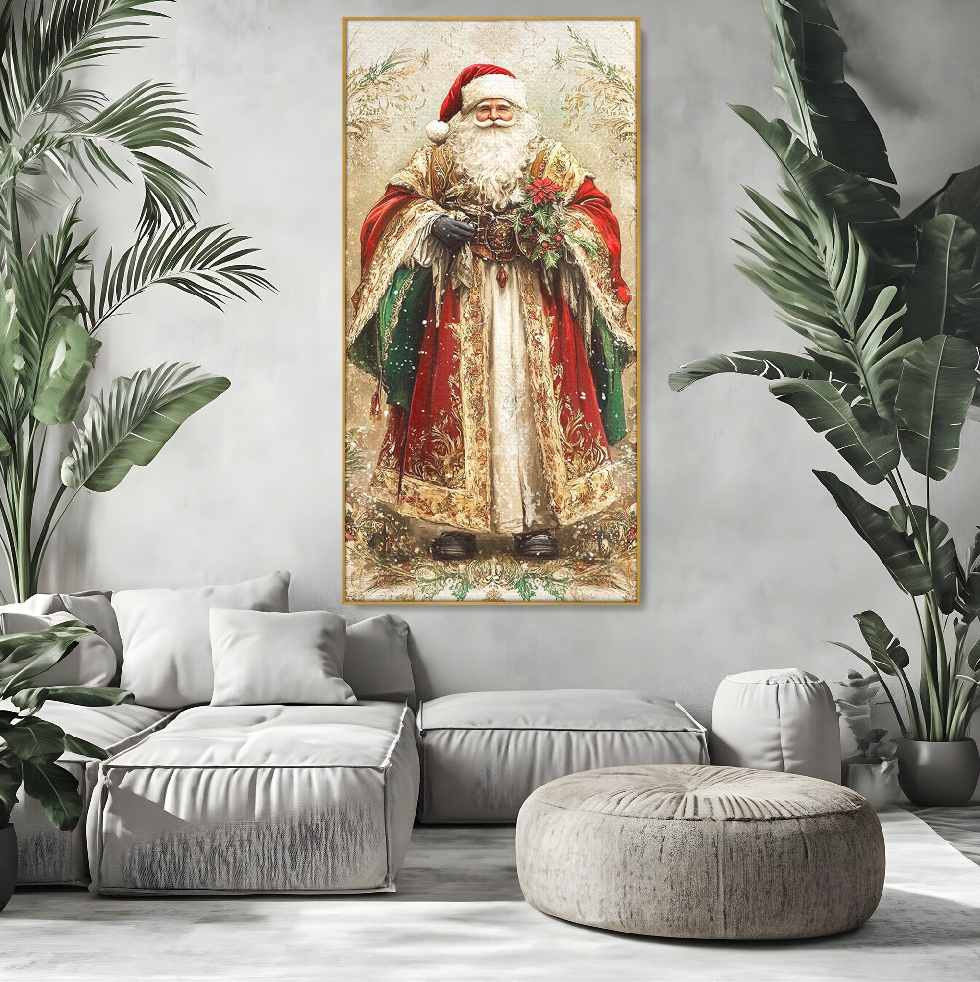 Tablou Canvas Premium LuxCanva® PI1235, Mos Craciun Regal, Rosu, Sarbatori, Iarna, Tradiție, Living, Culori Vibrante