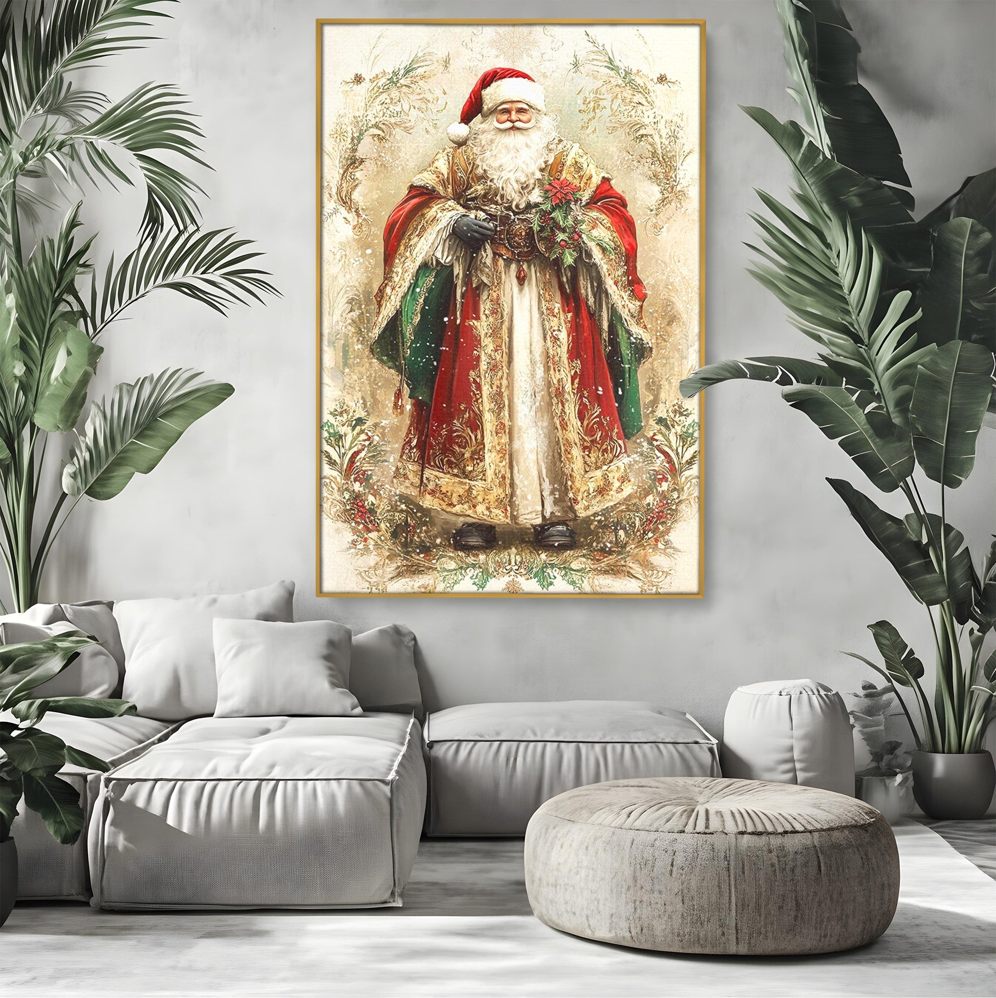Tablou Canvas Premium LuxCanva® PI1235, Mos Craciun Regal, Rosu, Sarbatori, Iarna, Tradiție, Living, Culori Vibrante