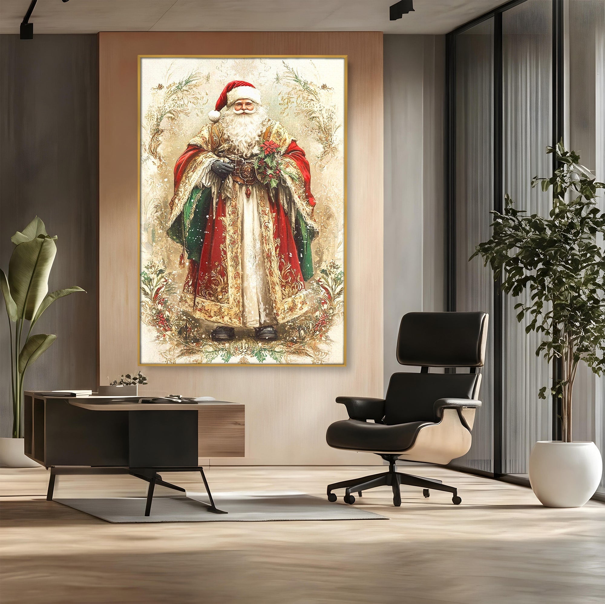 Tablou Canvas Premium LuxCanva® PI1235, Mos Craciun Regal, Rosu, Sarbatori, Iarna, Tradiție, Living, Culori Vibrante