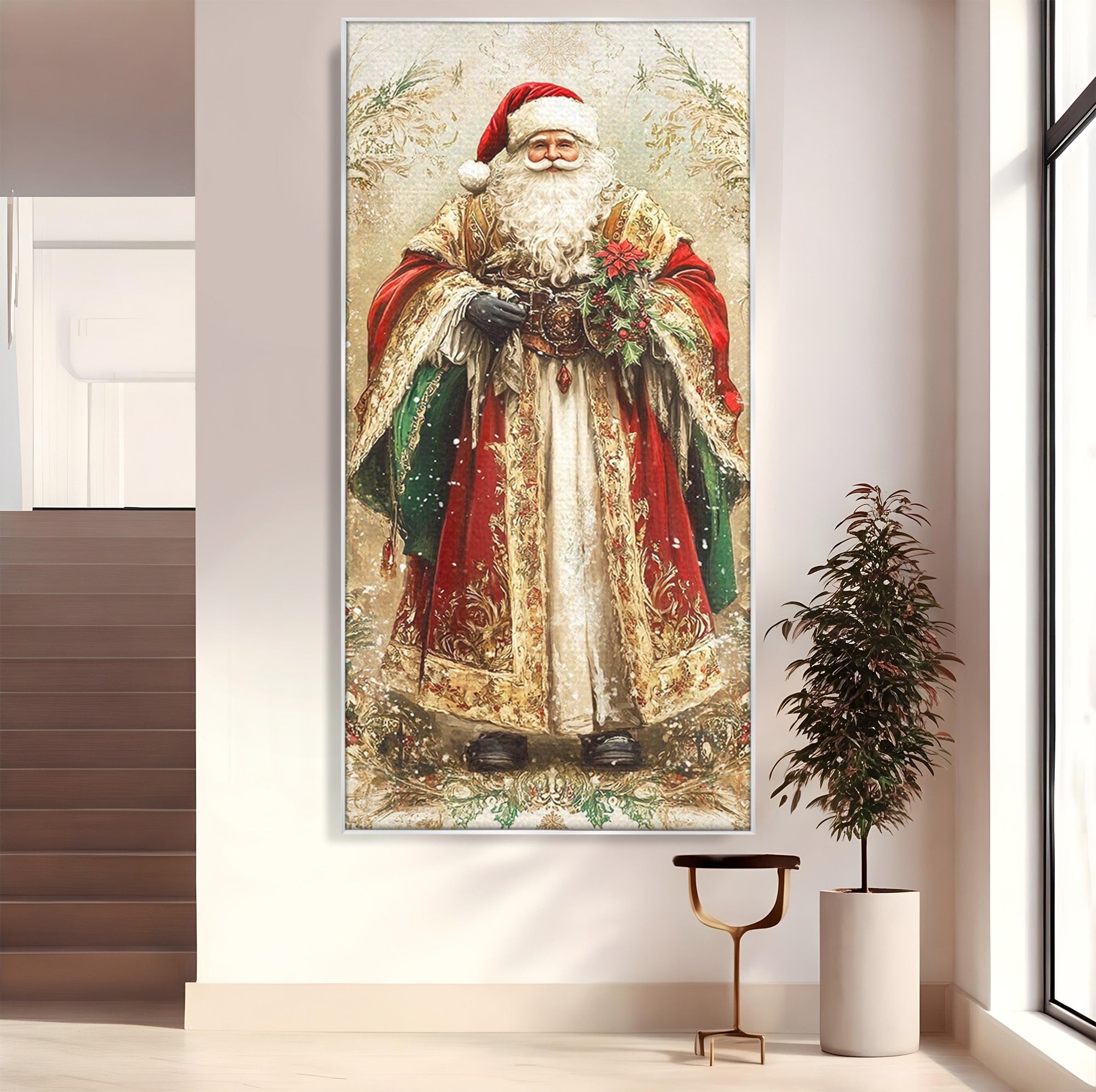 Tablou Canvas Premium LuxCanva® PI1235, Mos Craciun Regal, Rosu, Sarbatori, Iarna, Tradiție, Living, Culori Vibrante