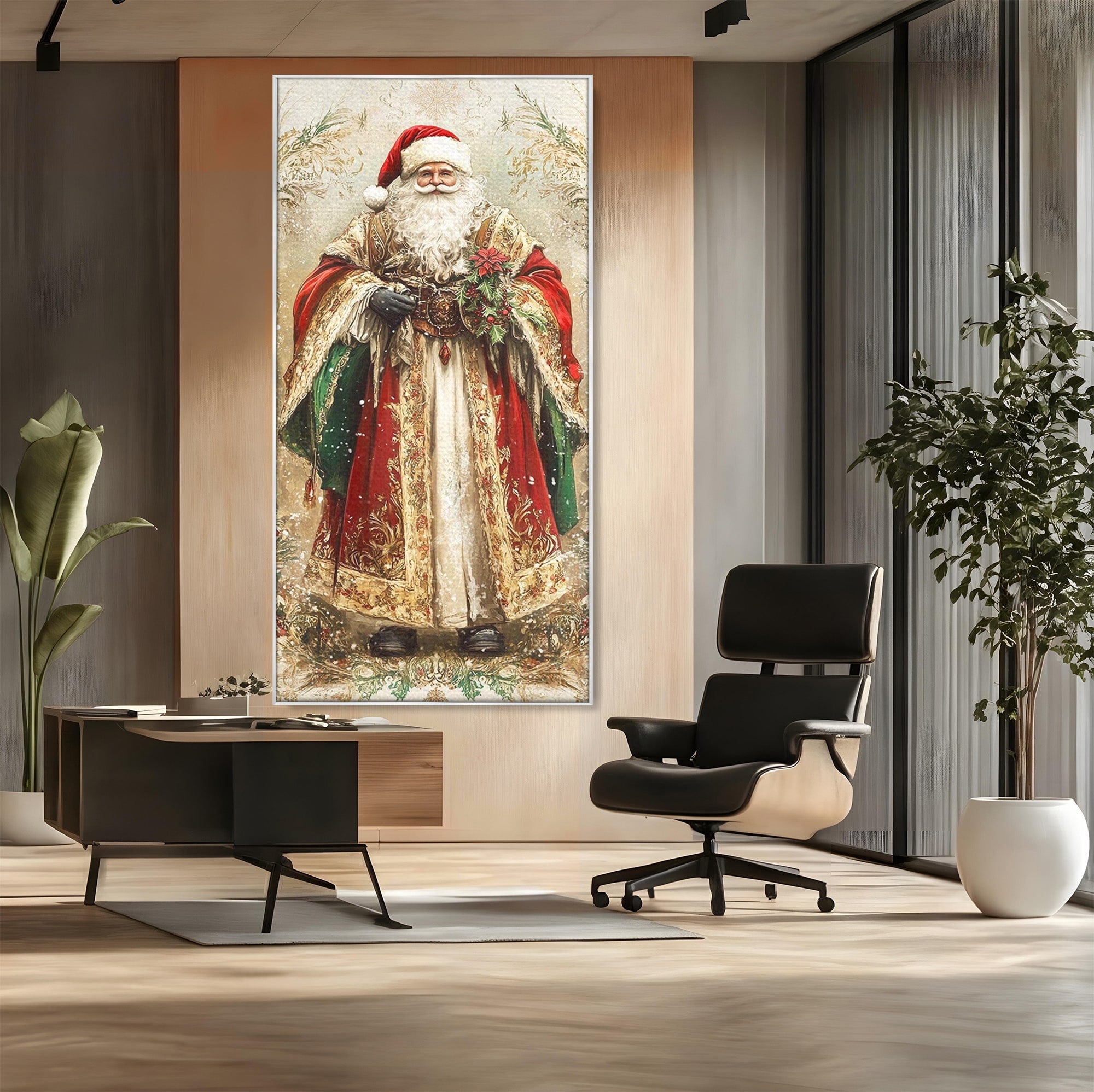 Tablou Canvas Premium LuxCanva® PI1235, Mos Craciun Regal, Rosu, Sarbatori, Iarna, Tradiție, Living, Culori Vibrante