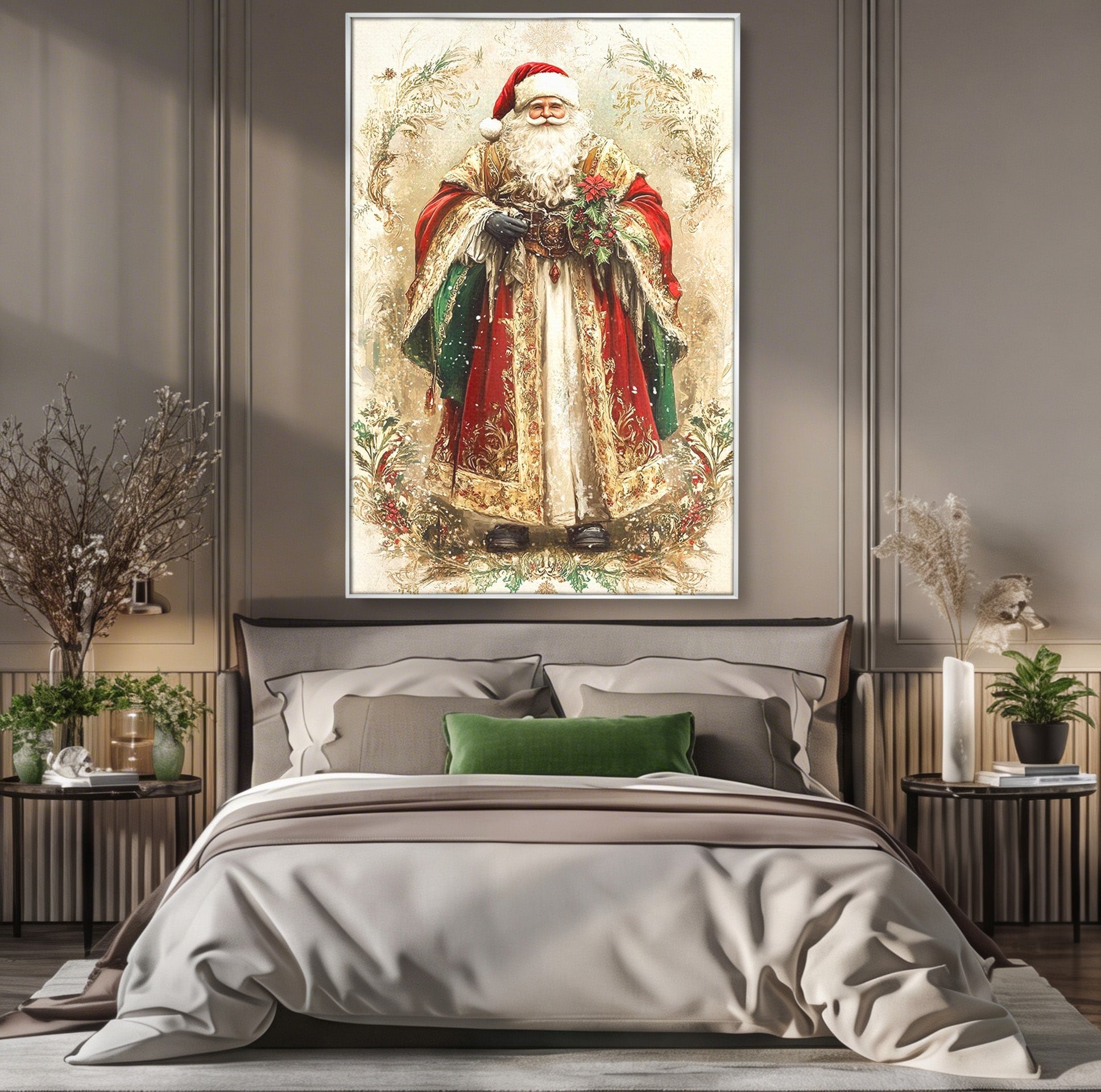 Tablou Canvas Premium LuxCanva® PI1235, Mos Craciun Regal, Rosu, Sarbatori, Iarna, Tradiție, Living, Culori Vibrante