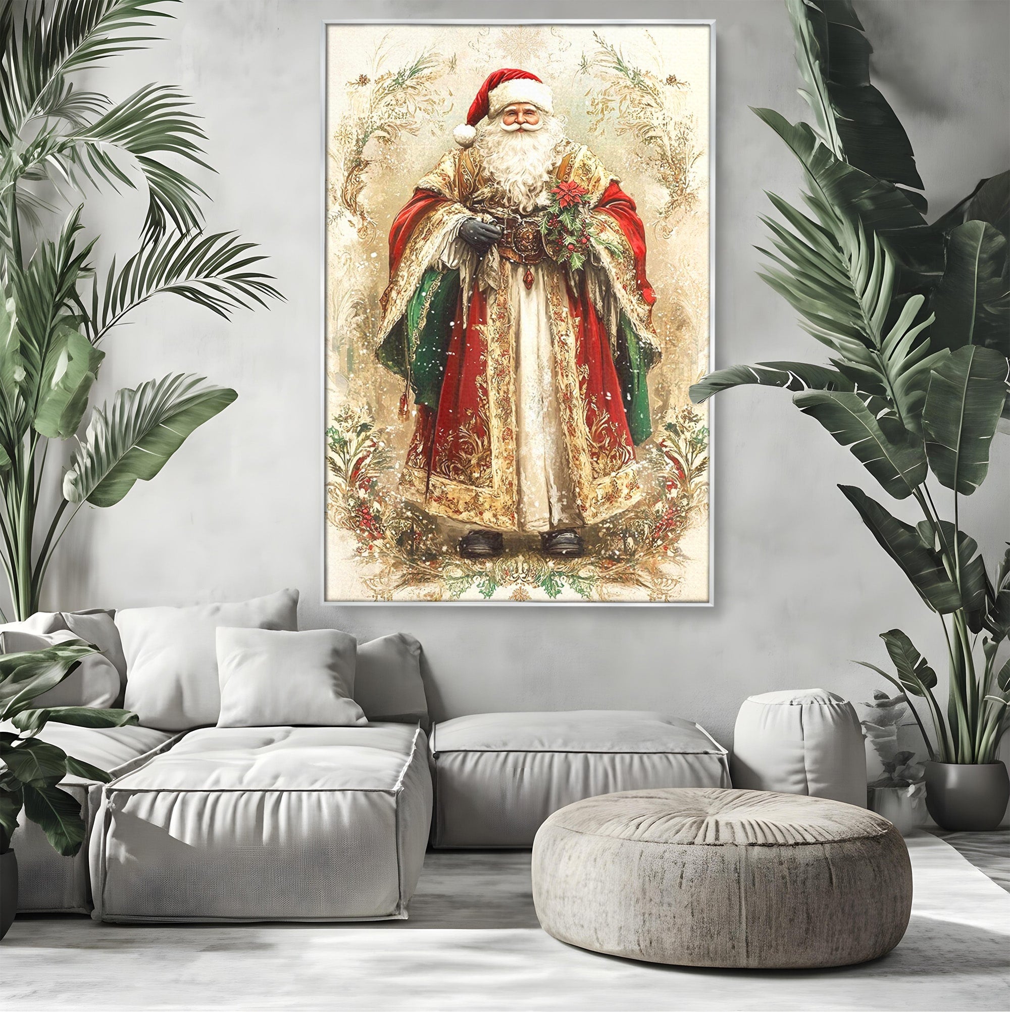 Tablou Canvas Premium LuxCanva® PI1235, Mos Craciun Regal, Rosu, Sarbatori, Iarna, Tradiție, Living, Culori Vibrante