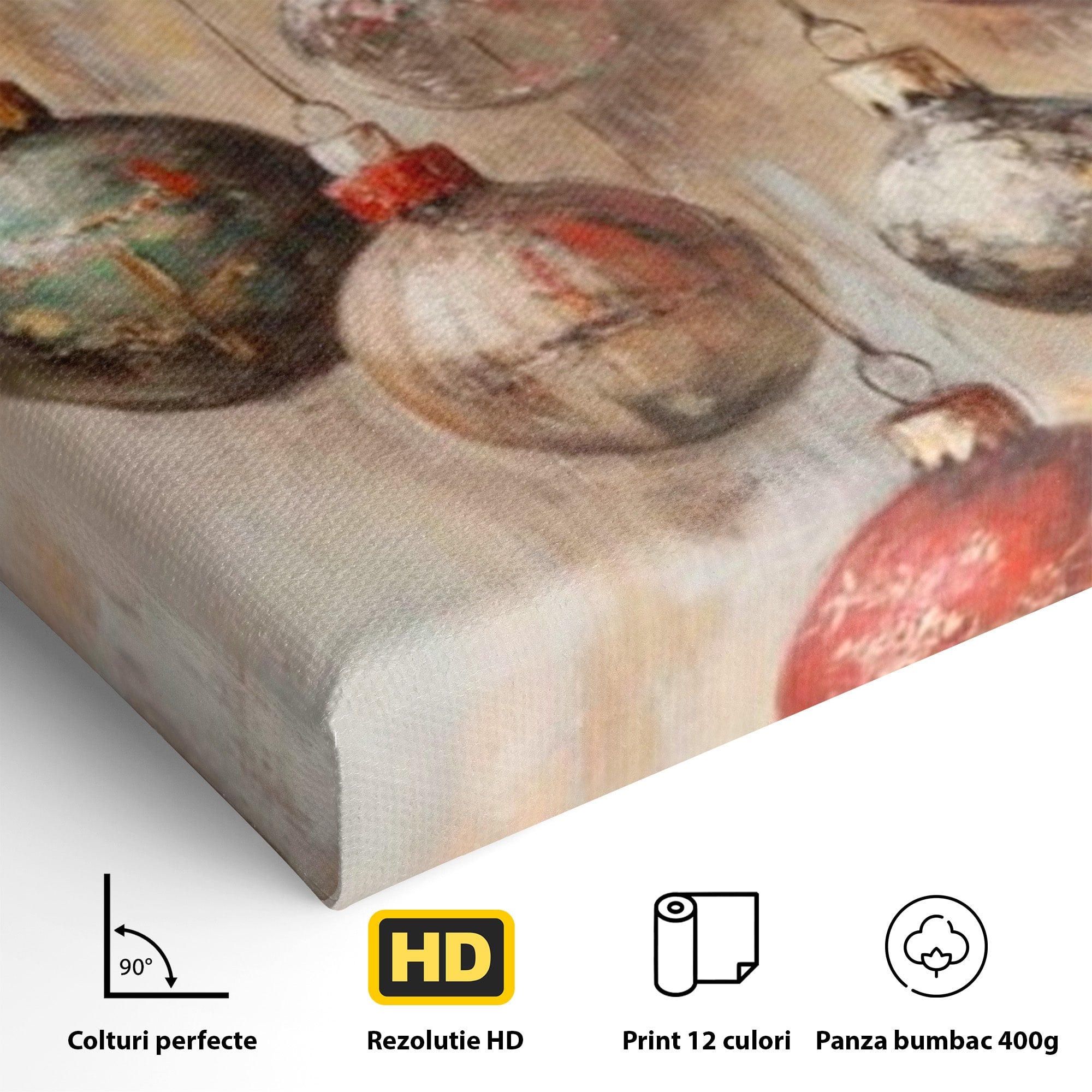 Tablou Canvas Premium LuxCanva® PI1236, Globuri De Craciun Vintage, Decoratiuni, Brad, Rosu, Sarbatori, Living, Culori Vibrante