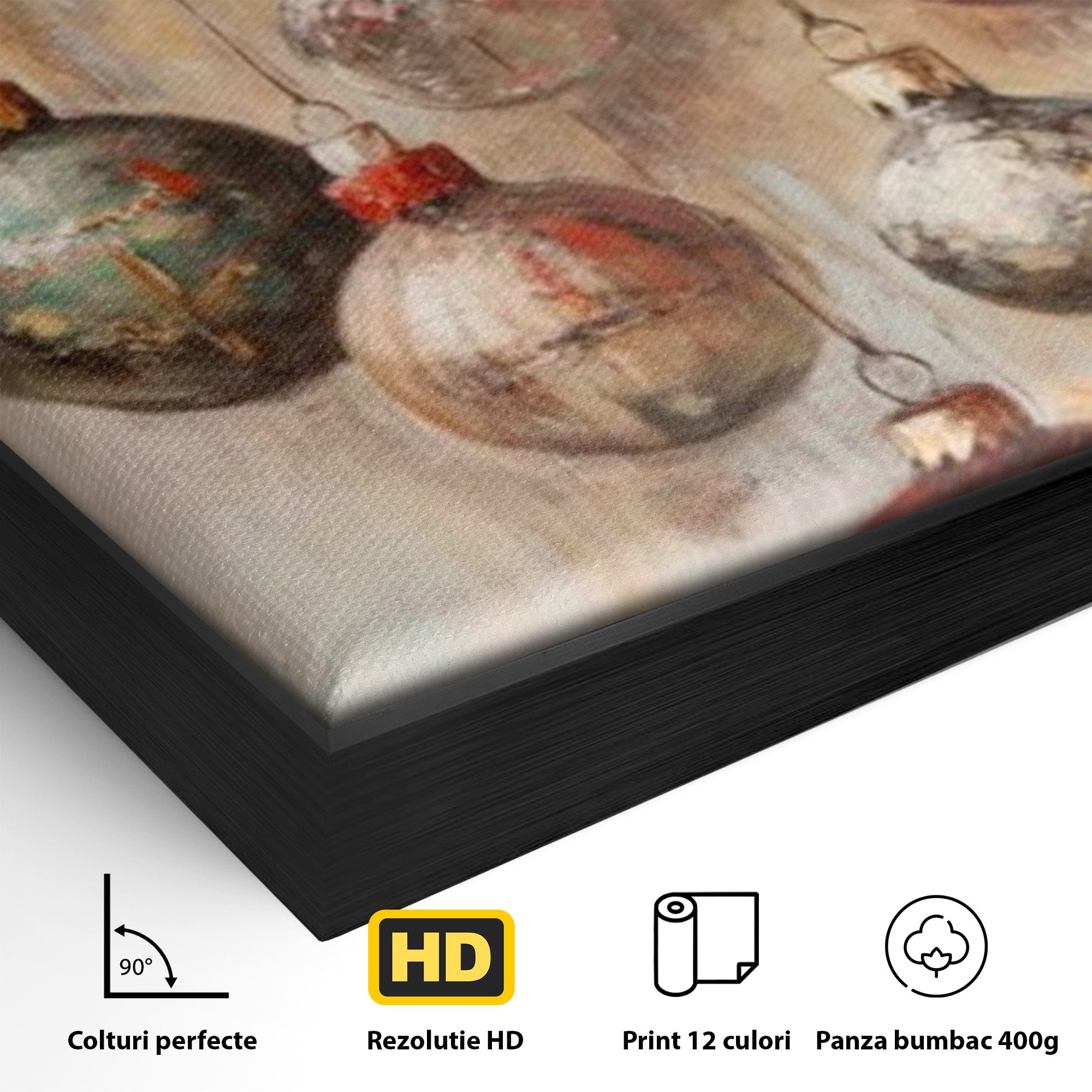 Tablou Canvas Premium LuxCanva® PI1236, Globuri De Craciun Vintage, Decoratiuni, Brad, Rosu, Sarbatori, Living, Culori Vibrante