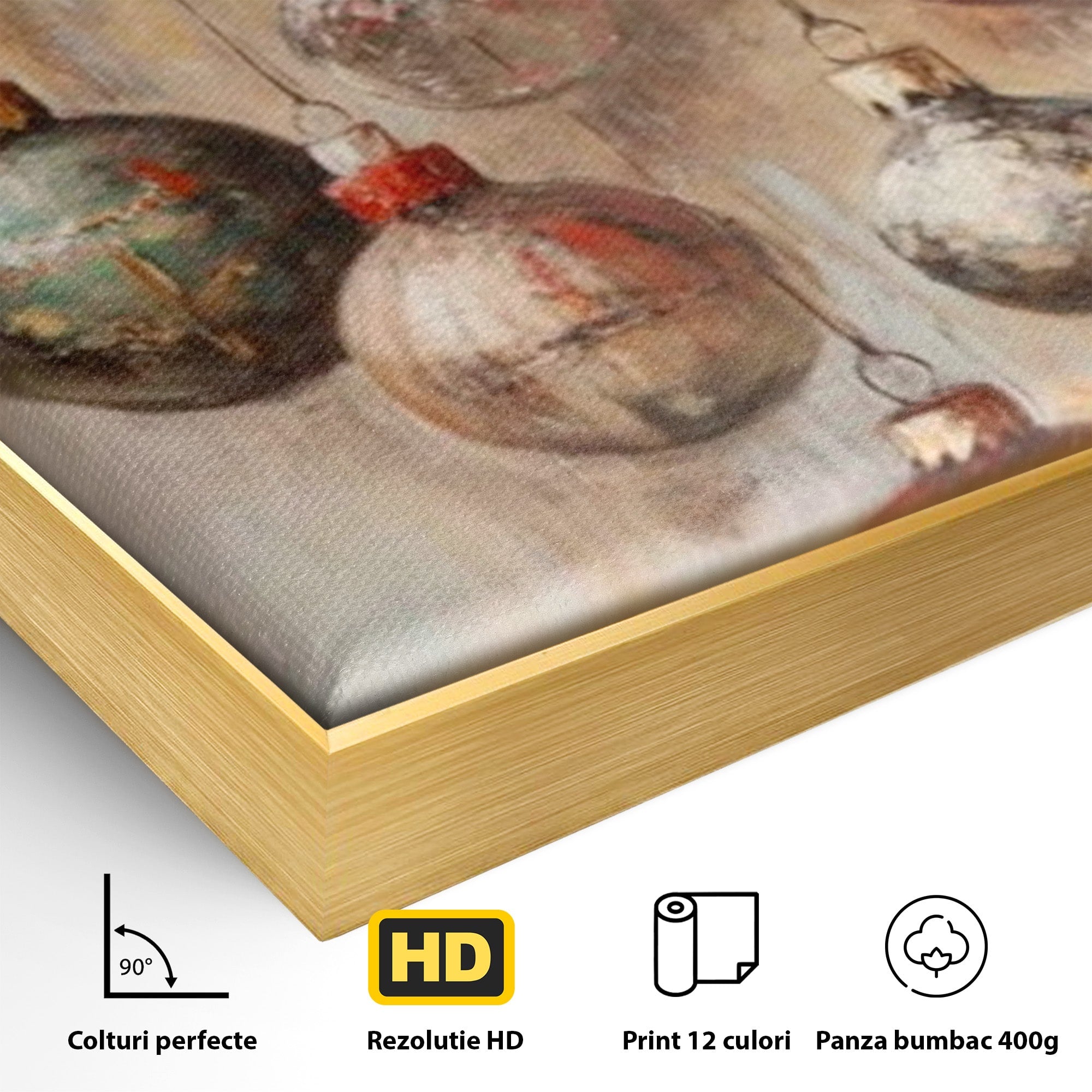 Tablou Canvas Premium LuxCanva® PI1236, Globuri De Craciun Vintage, Decoratiuni, Brad, Rosu, Sarbatori, Living, Culori Vibrante
