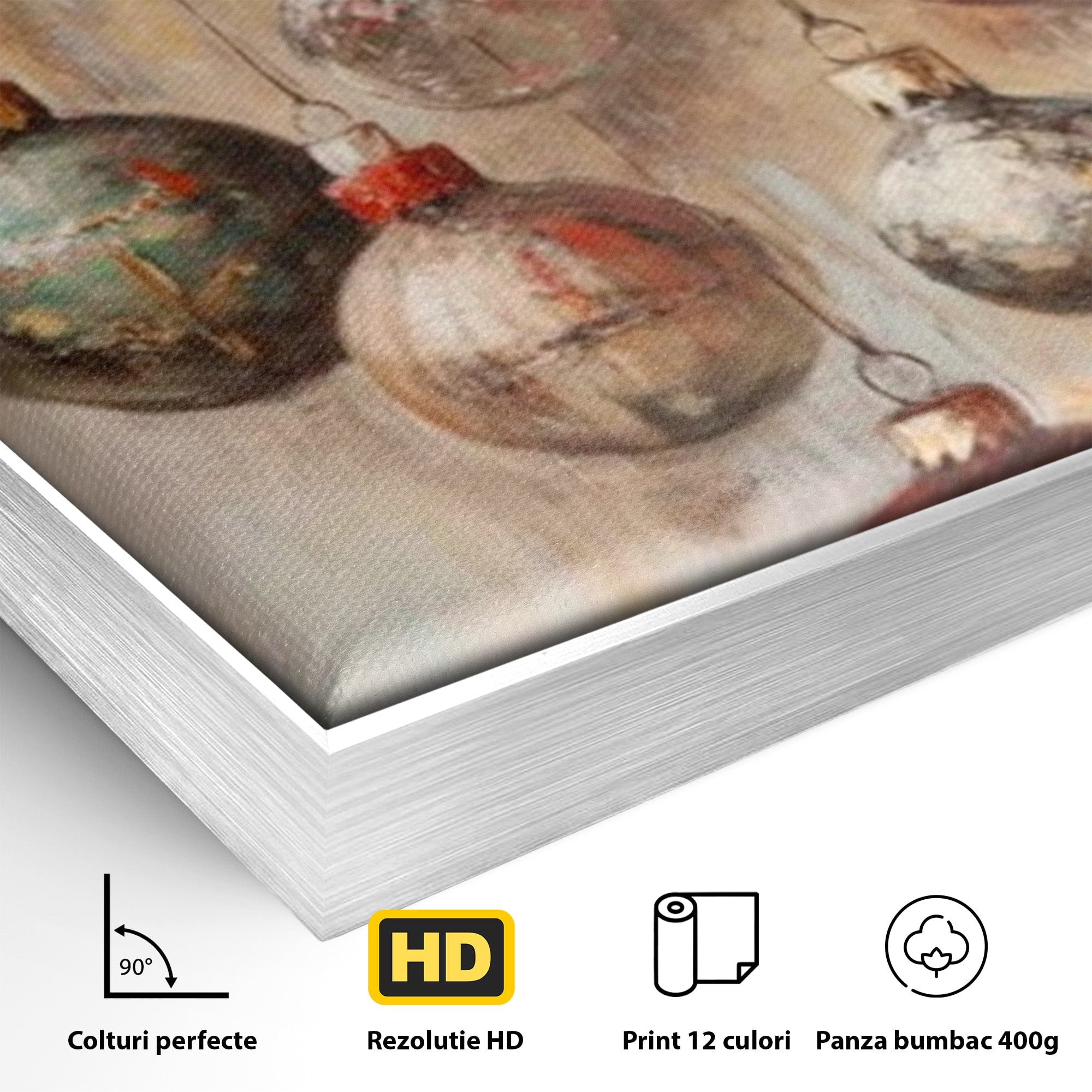 Tablou Canvas Premium LuxCanva® PI1236, Globuri De Craciun Vintage, Decoratiuni, Brad, Rosu, Sarbatori, Living, Culori Vibrante