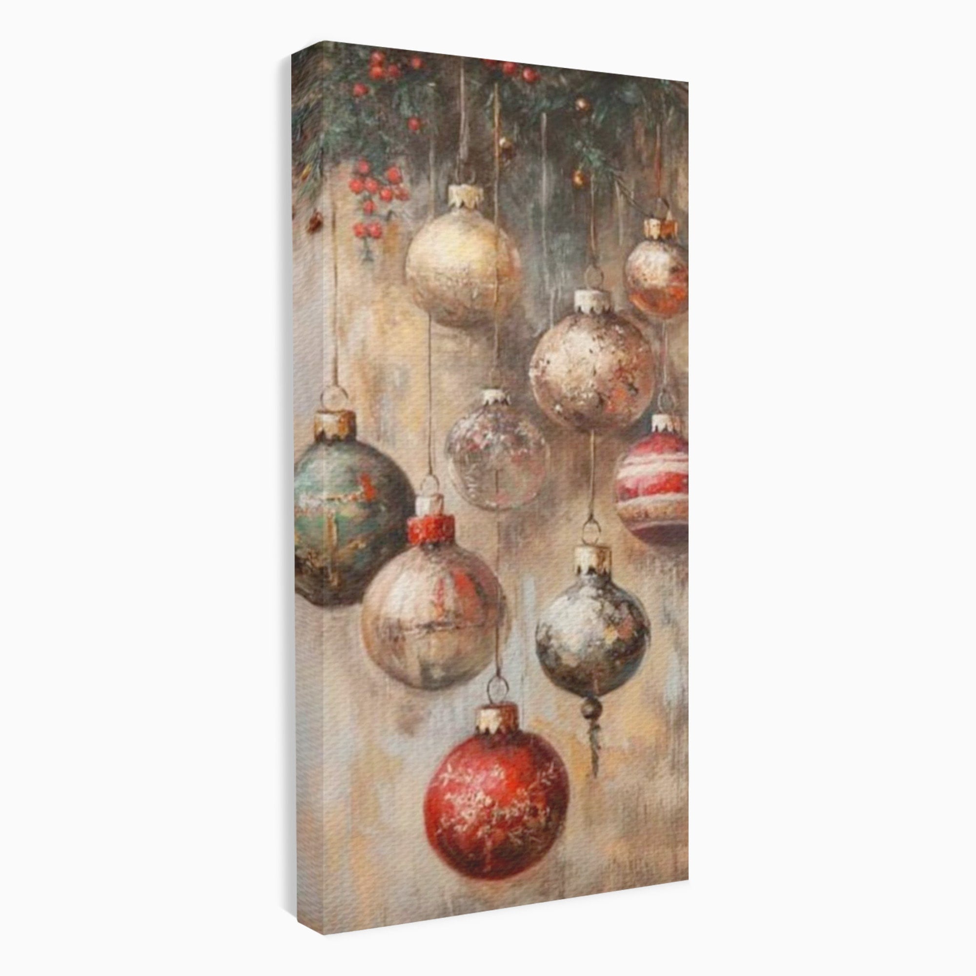 Tablou Canvas Premium LuxCanva® PI1236, Globuri De Craciun Vintage, Decoratiuni, Brad, Rosu, Sarbatori, Living, Culori Vibrante
