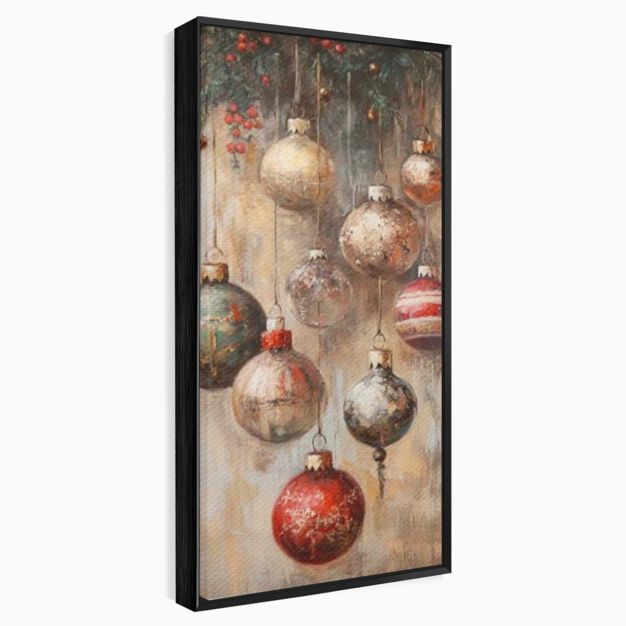 Tablou Canvas Premium LuxCanva® PI1236, Globuri De Craciun Vintage, Decoratiuni, Brad, Rosu, Sarbatori, Living, Culori Vibrante