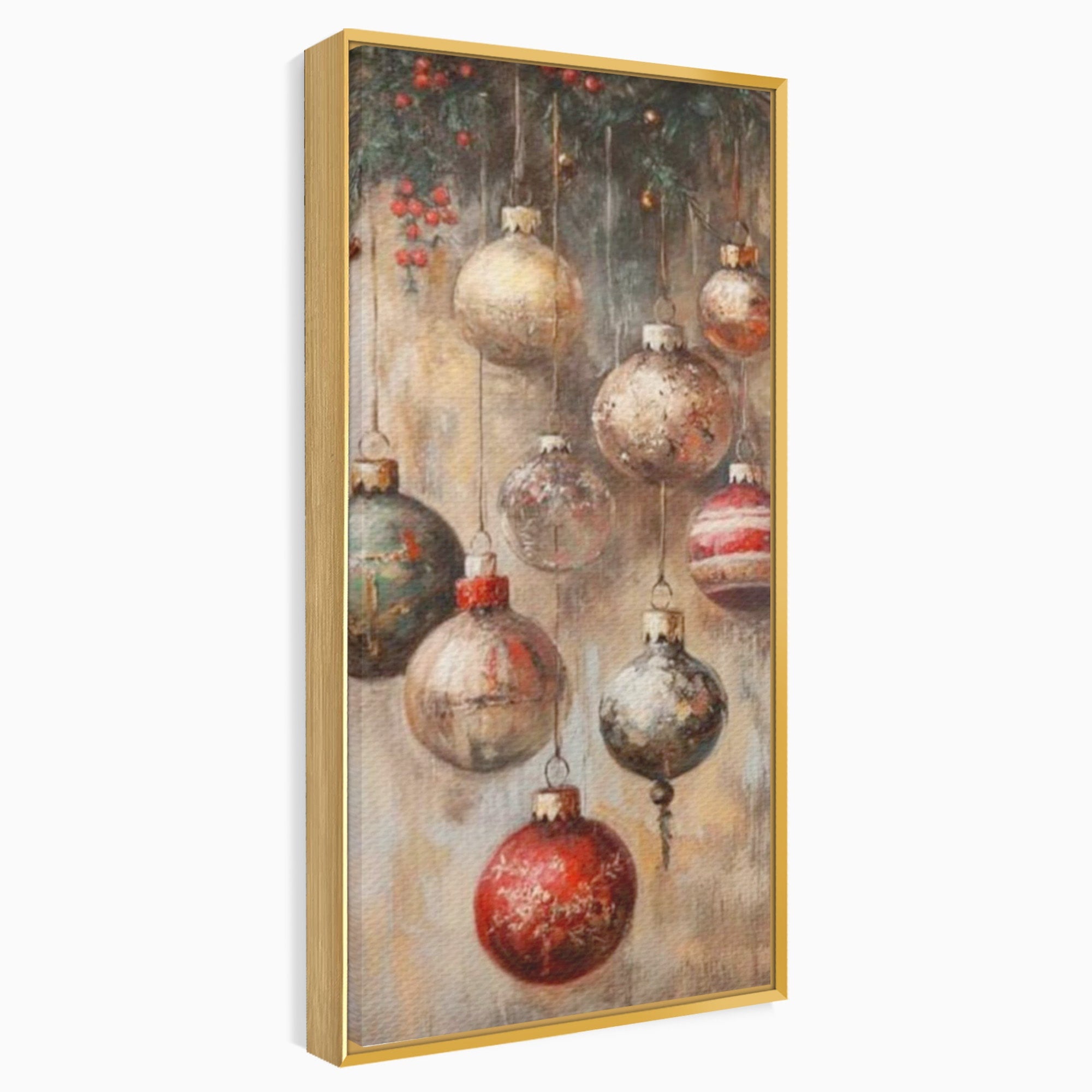 Tablou Canvas Premium LuxCanva® PI1236, Globuri De Craciun Vintage, Decoratiuni, Brad, Rosu, Sarbatori, Living, Culori Vibrante